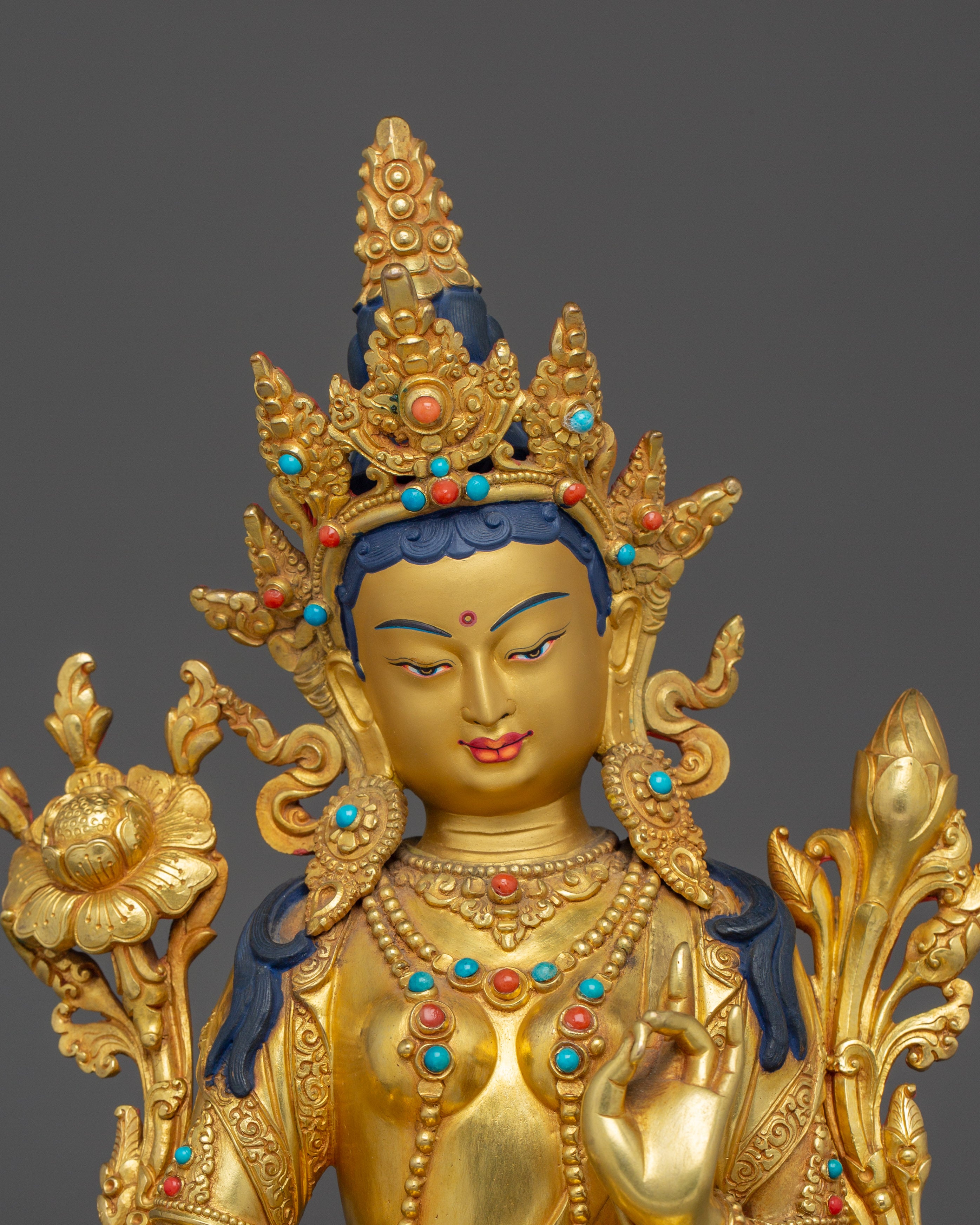 Radiant Shyama Tara Golden Statue | Green Tara - Mother of All Buddhas