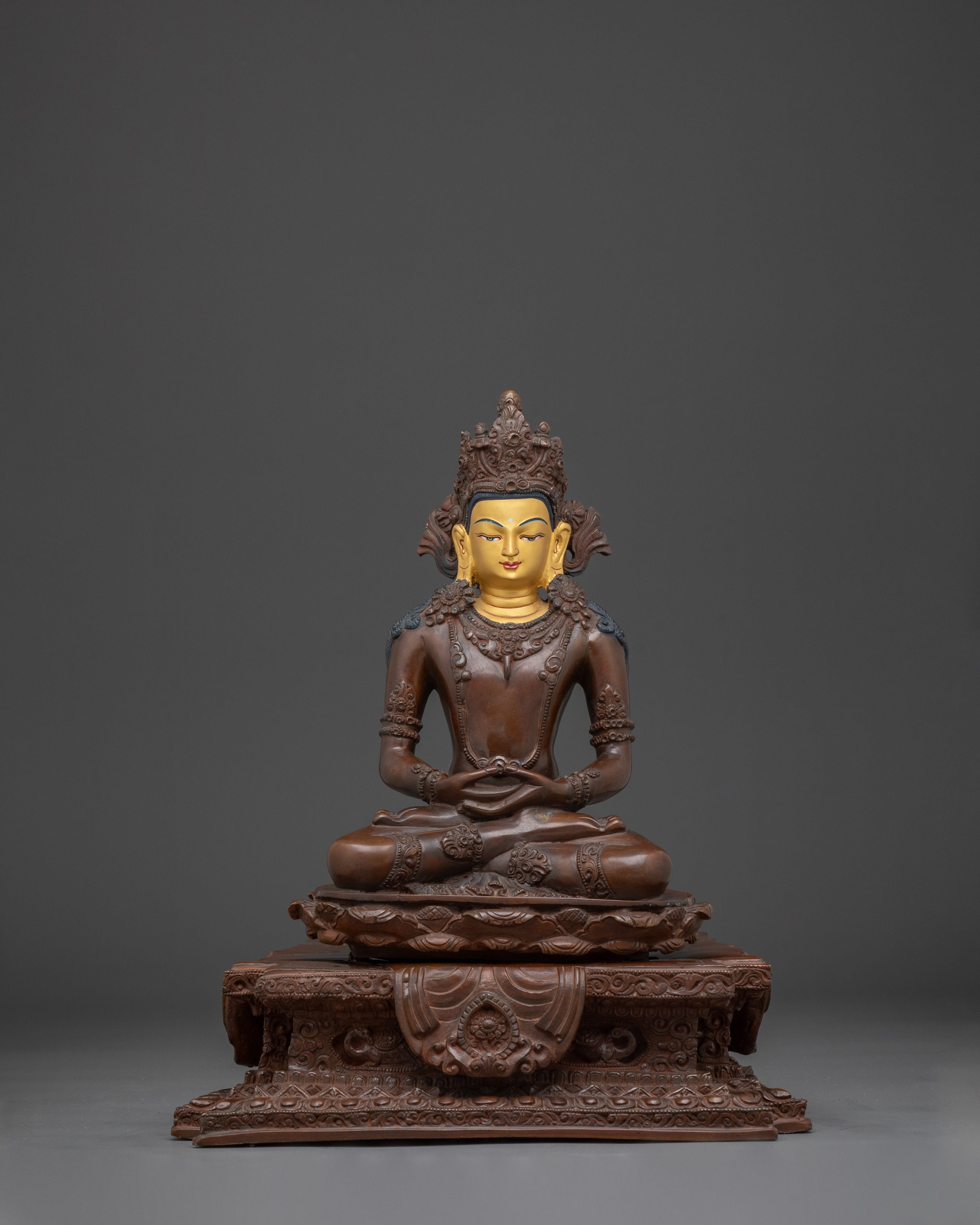 Handcrafted Amitayus Buddhist Copper Statue | Traditional Artwork