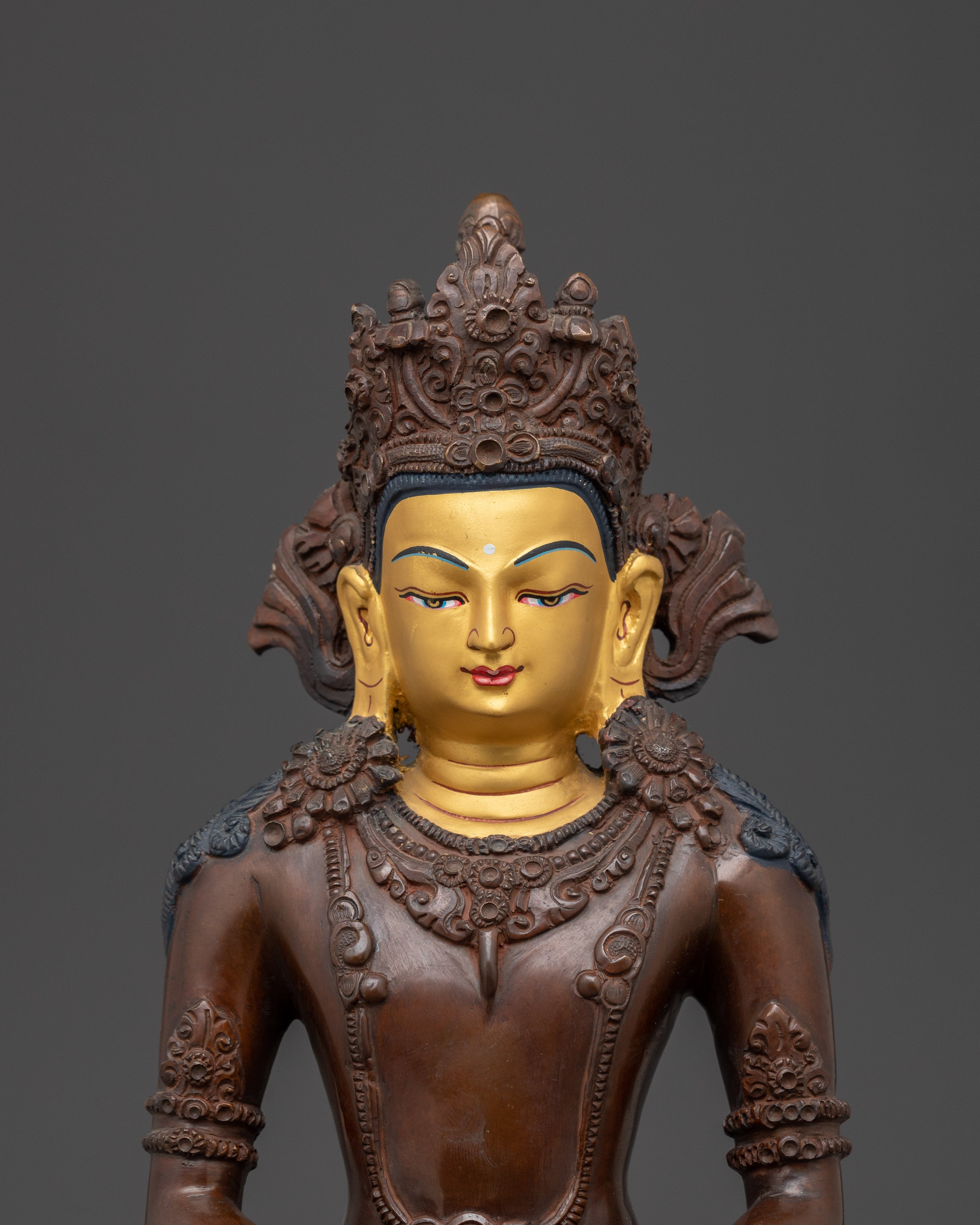 Handcrafted Amitayus Buddhist Copper Statue | Traditional Artwork