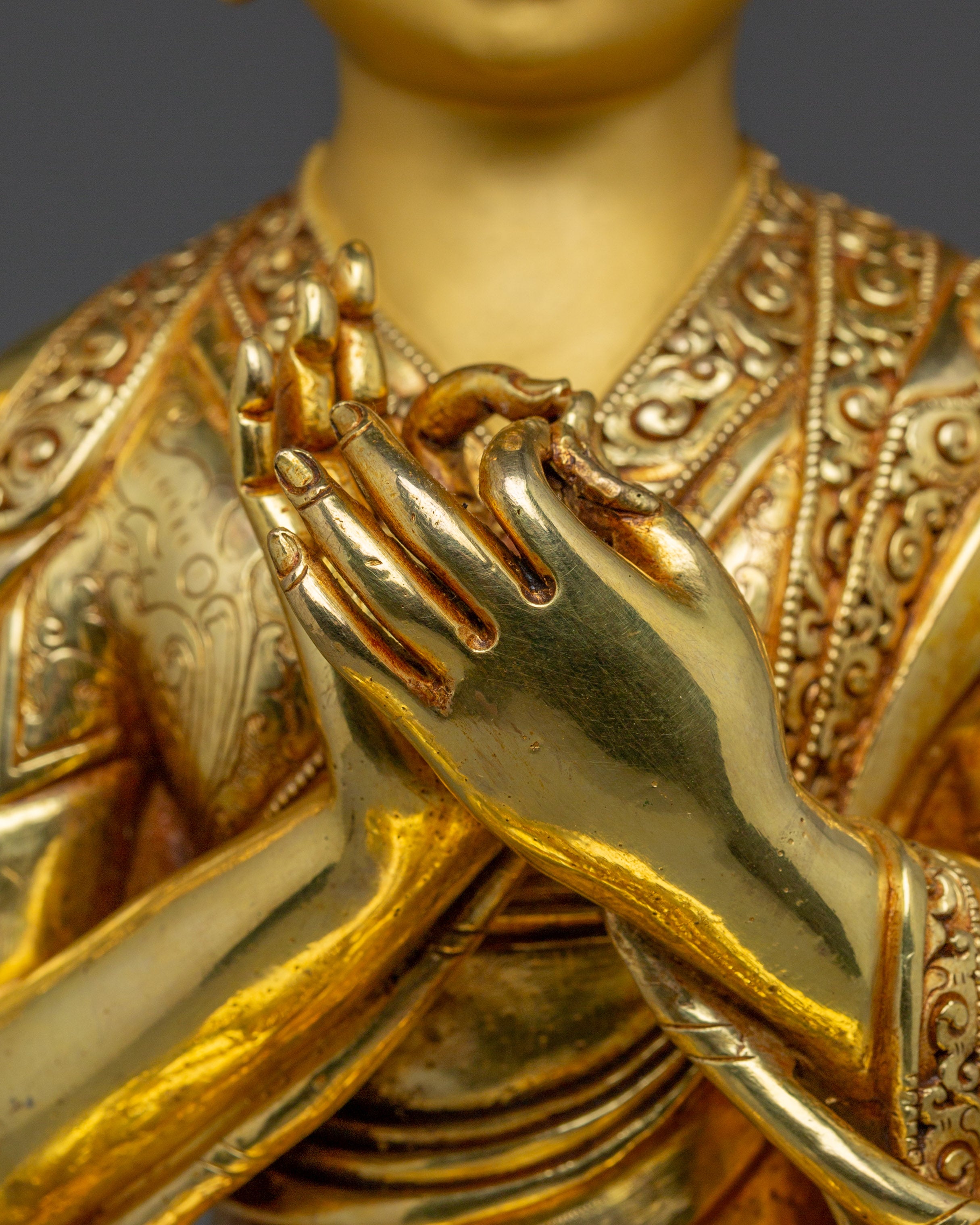 Gold Gilded Copper Statues of Tsongkhapa, Je Gyaltsab, and Je Khedrup | Perfect for your Altar