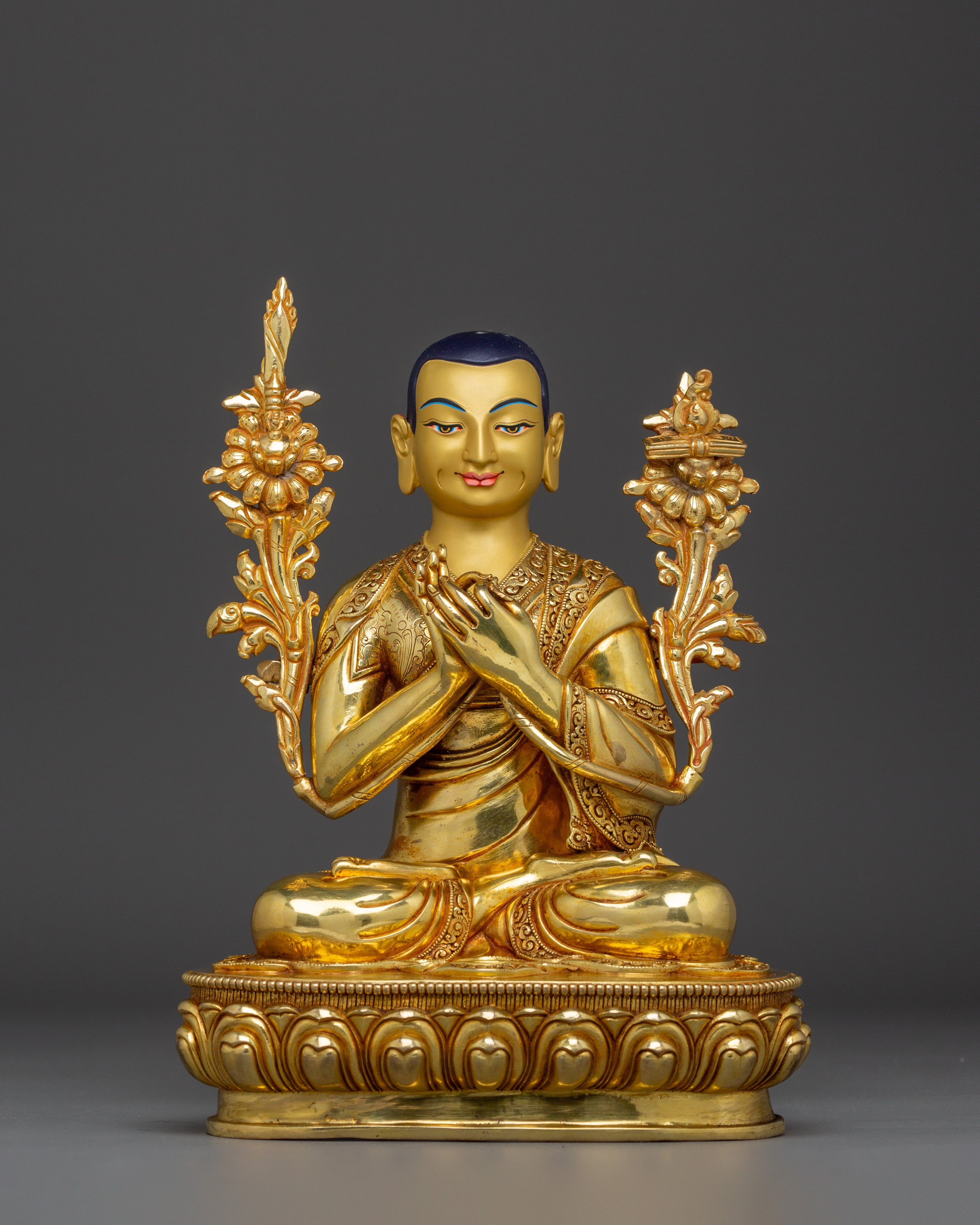 Gold Gilded Copper Statues of Tsongkhapa, Je Gyaltsab, and Je Khedrup | Perfect for your Altar