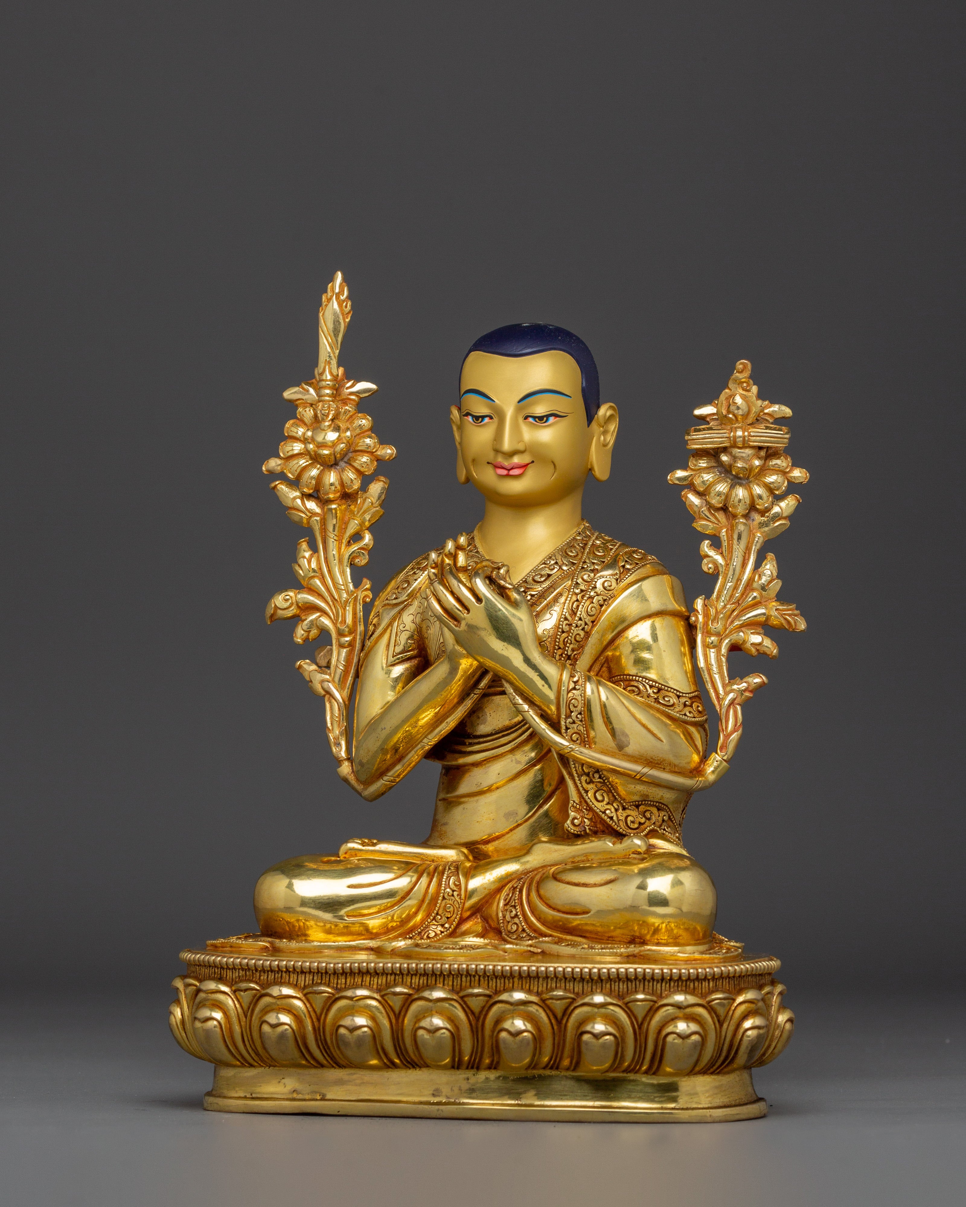 Gold Gilded Copper Statues of Tsongkhapa, Je Gyaltsab, and Je Khedrup | Perfect for your Altar