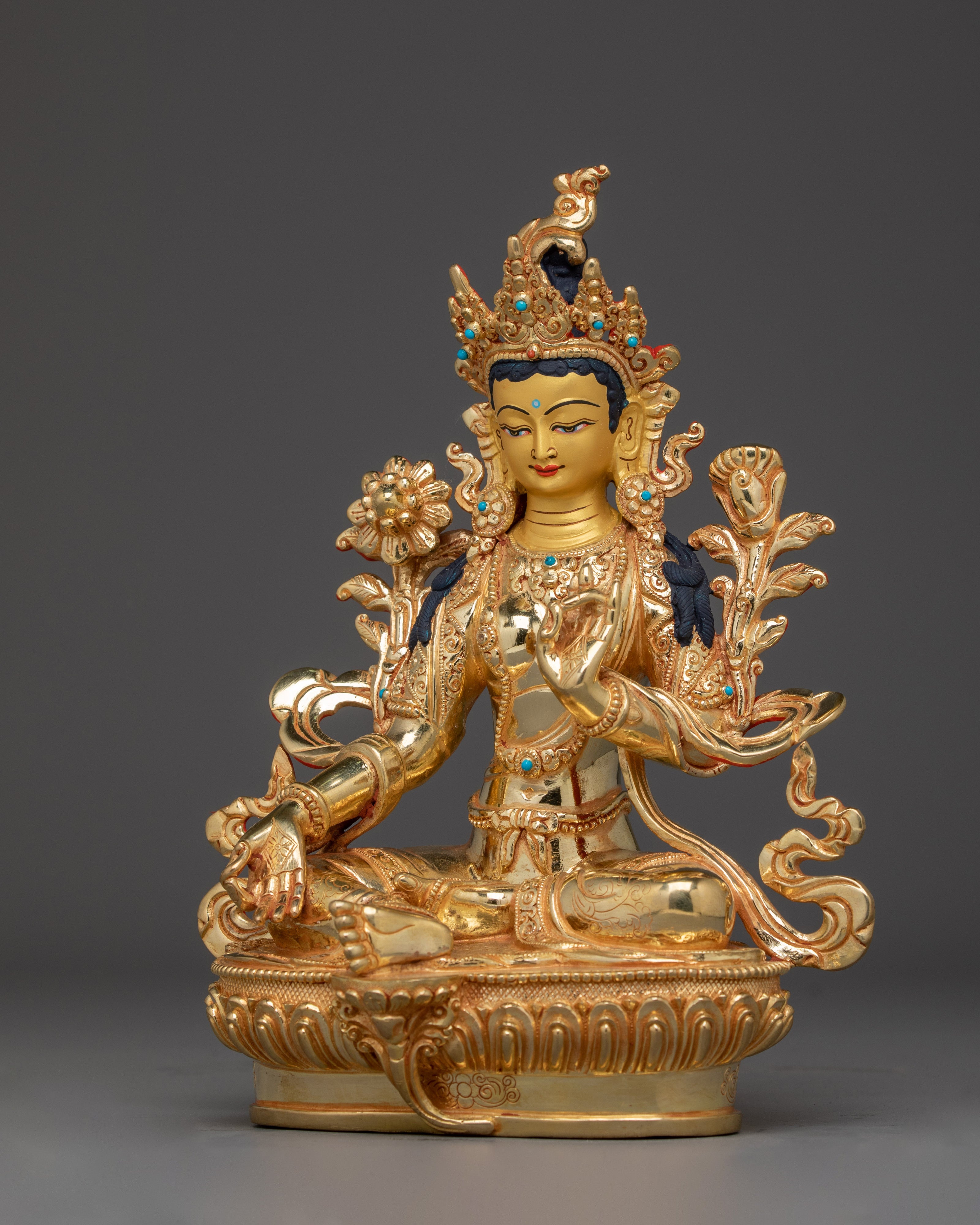 Shyama Tara Bodhisattva Handmade Artwork | Himalayan Green Tara Statue