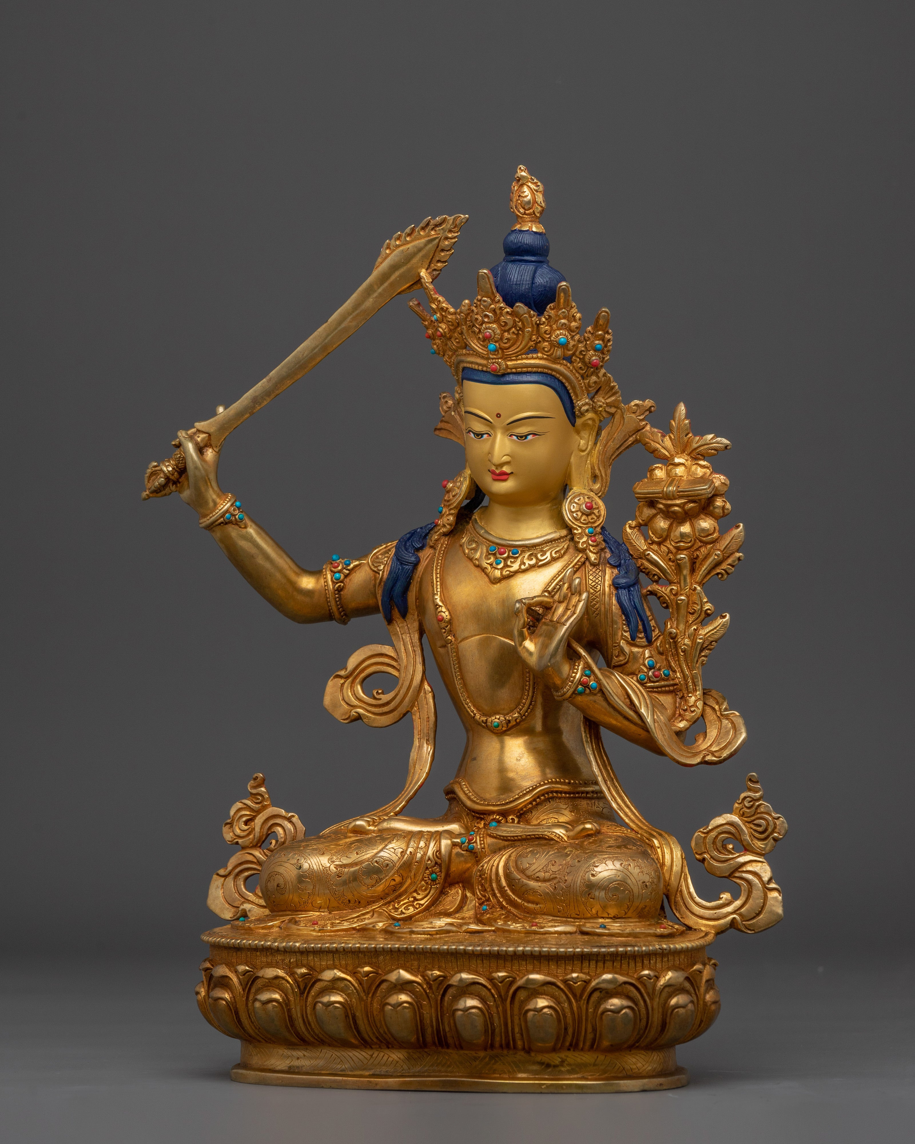 Enlightenment Deity Manjushri Sculpture | Sword-Wielding Wisdom Deity