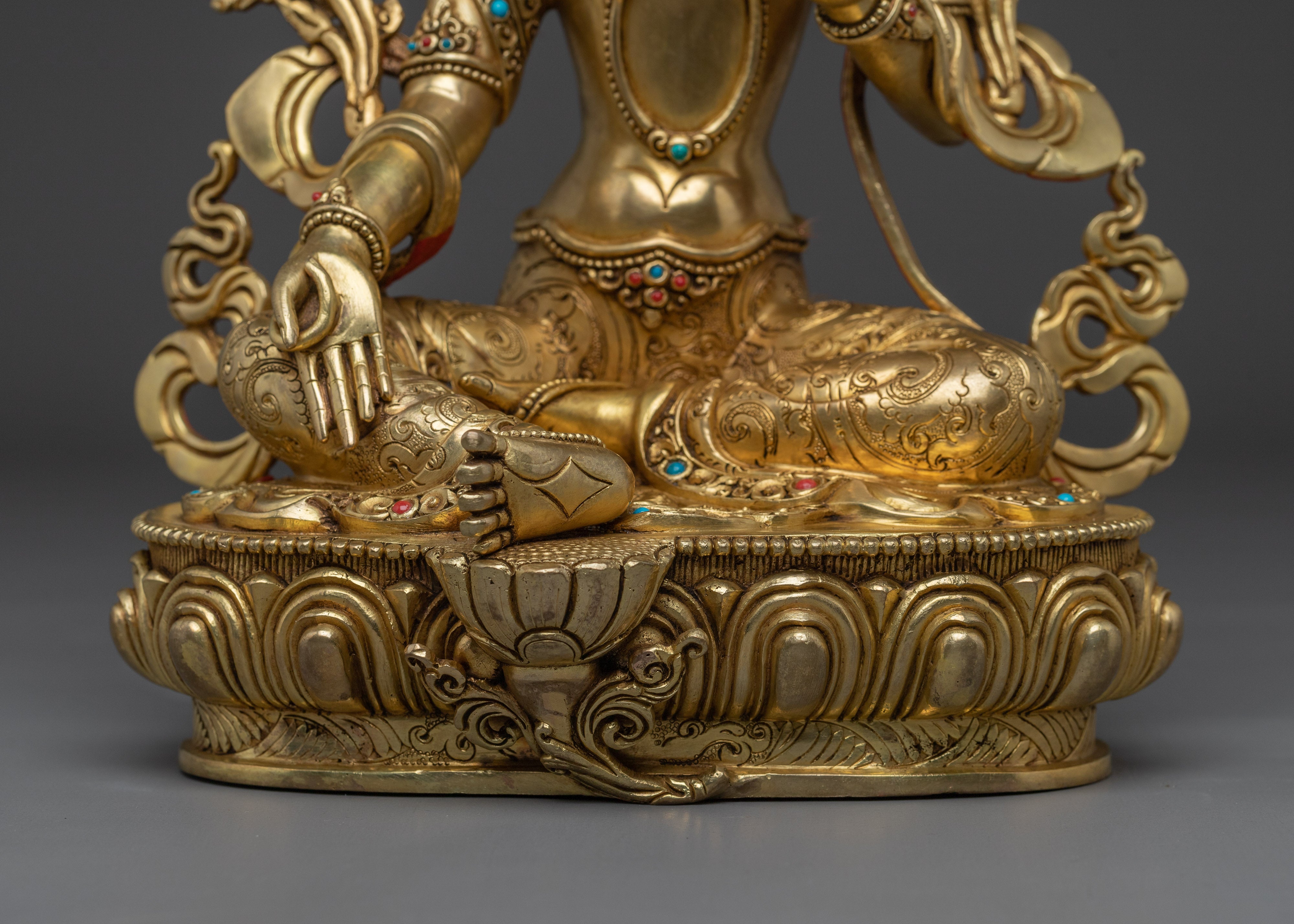 Handcrafted Green Tara Gold & Acrylic Detailing Statue | Goddess of Compassion and Protection