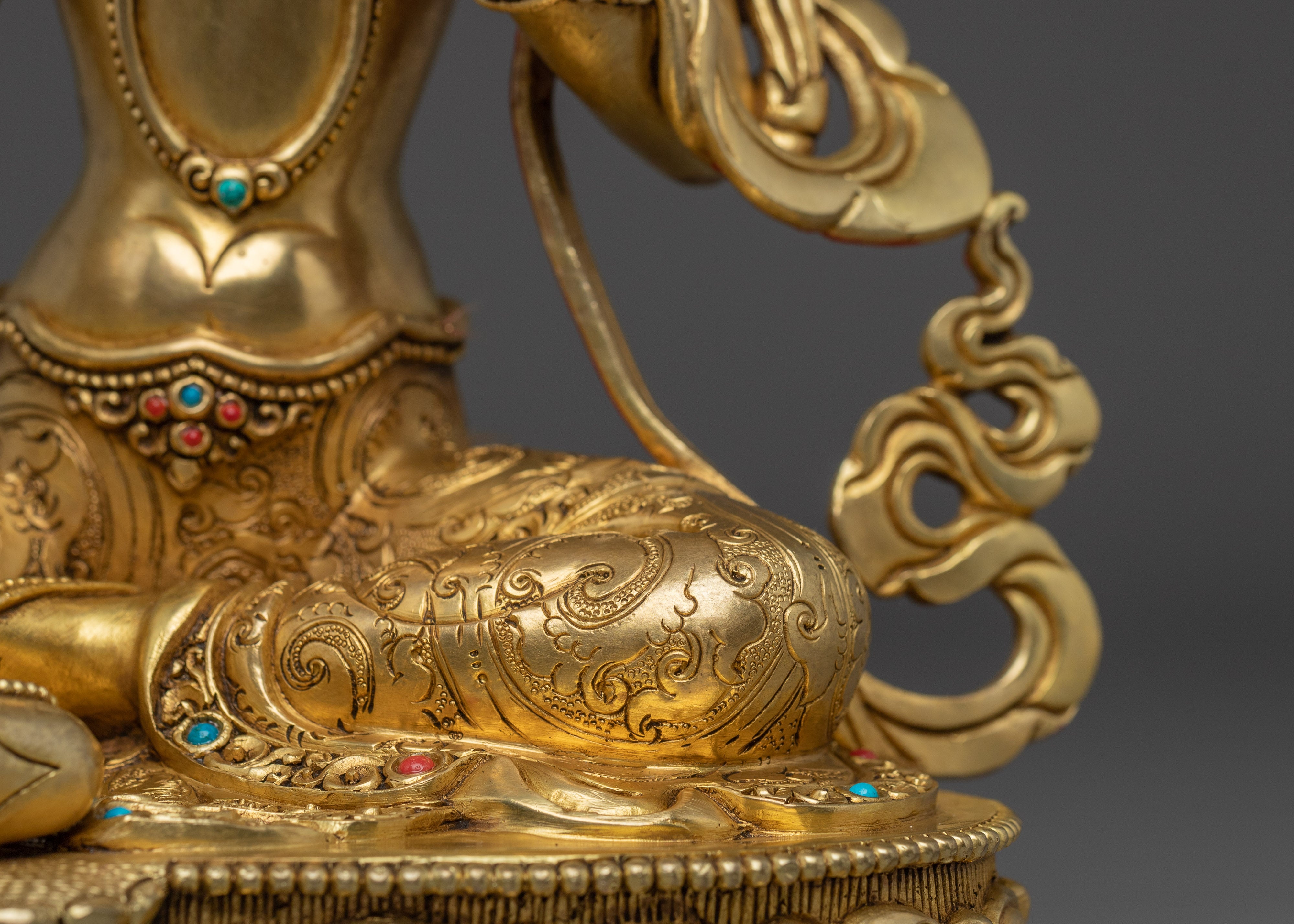 Handcrafted Green Tara Gold & Acrylic Detailing Statue | Goddess of Compassion and Protection