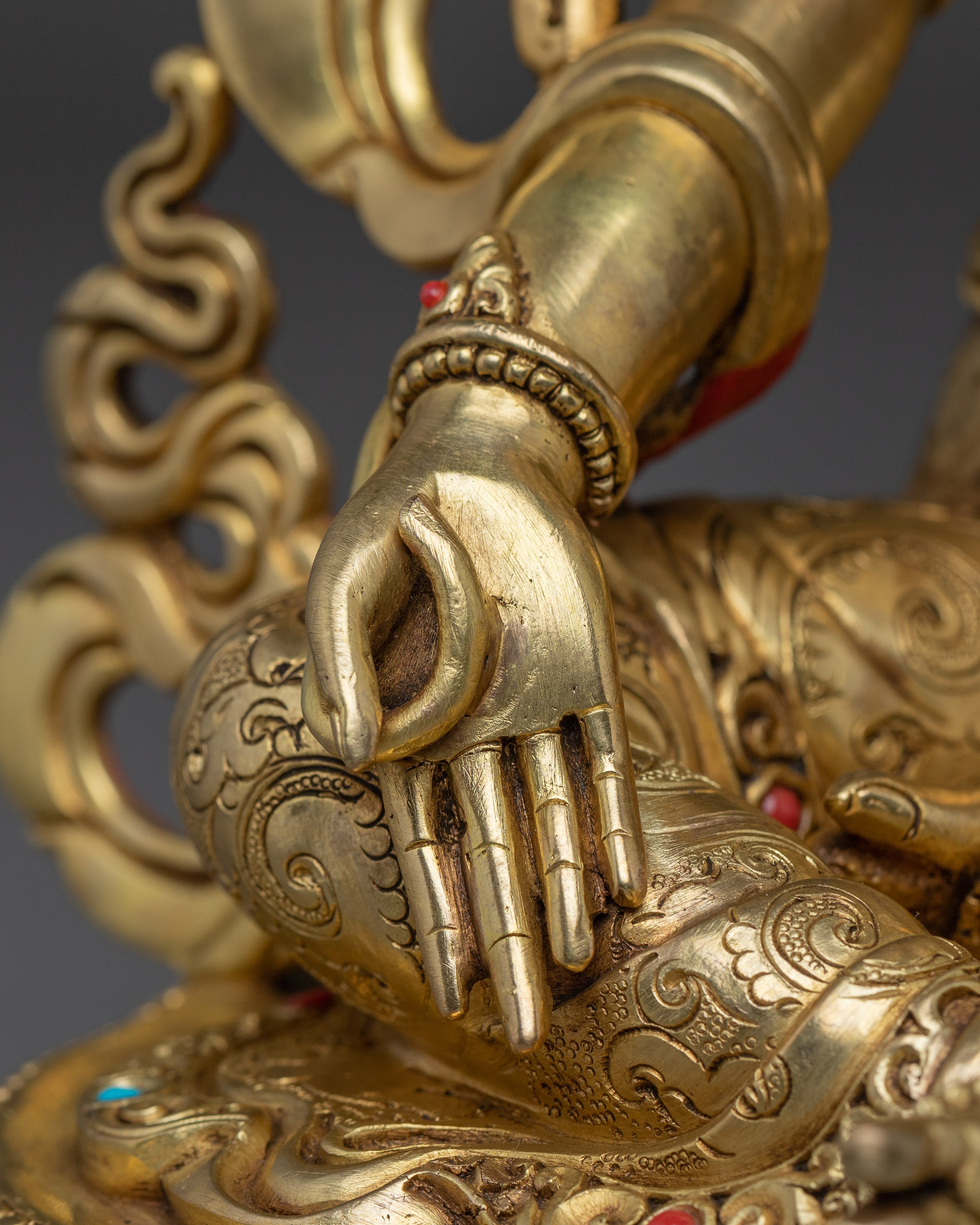 Handcrafted Green Tara Gold & Acrylic Detailing Statue | Goddess of Compassion and Protection