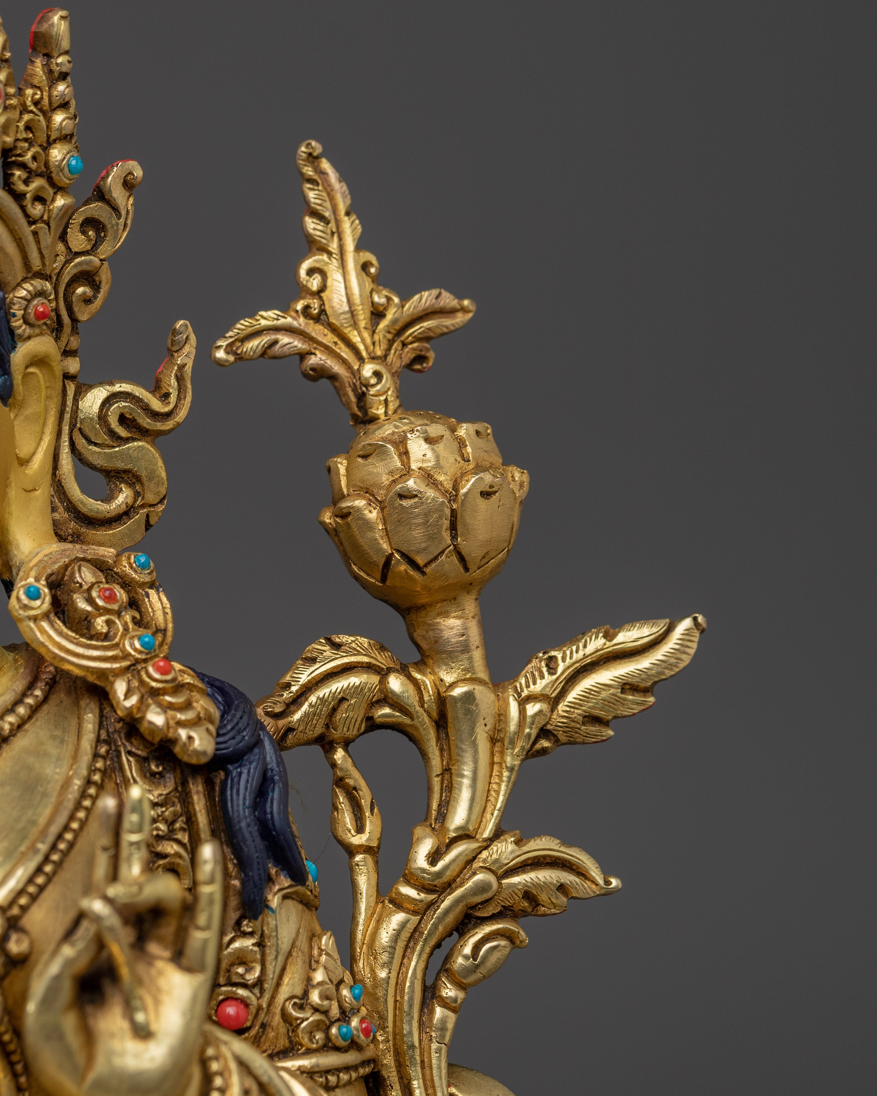 Handcrafted Green Tara Gold & Acrylic Detailing Statue | Goddess of Compassion and Protection