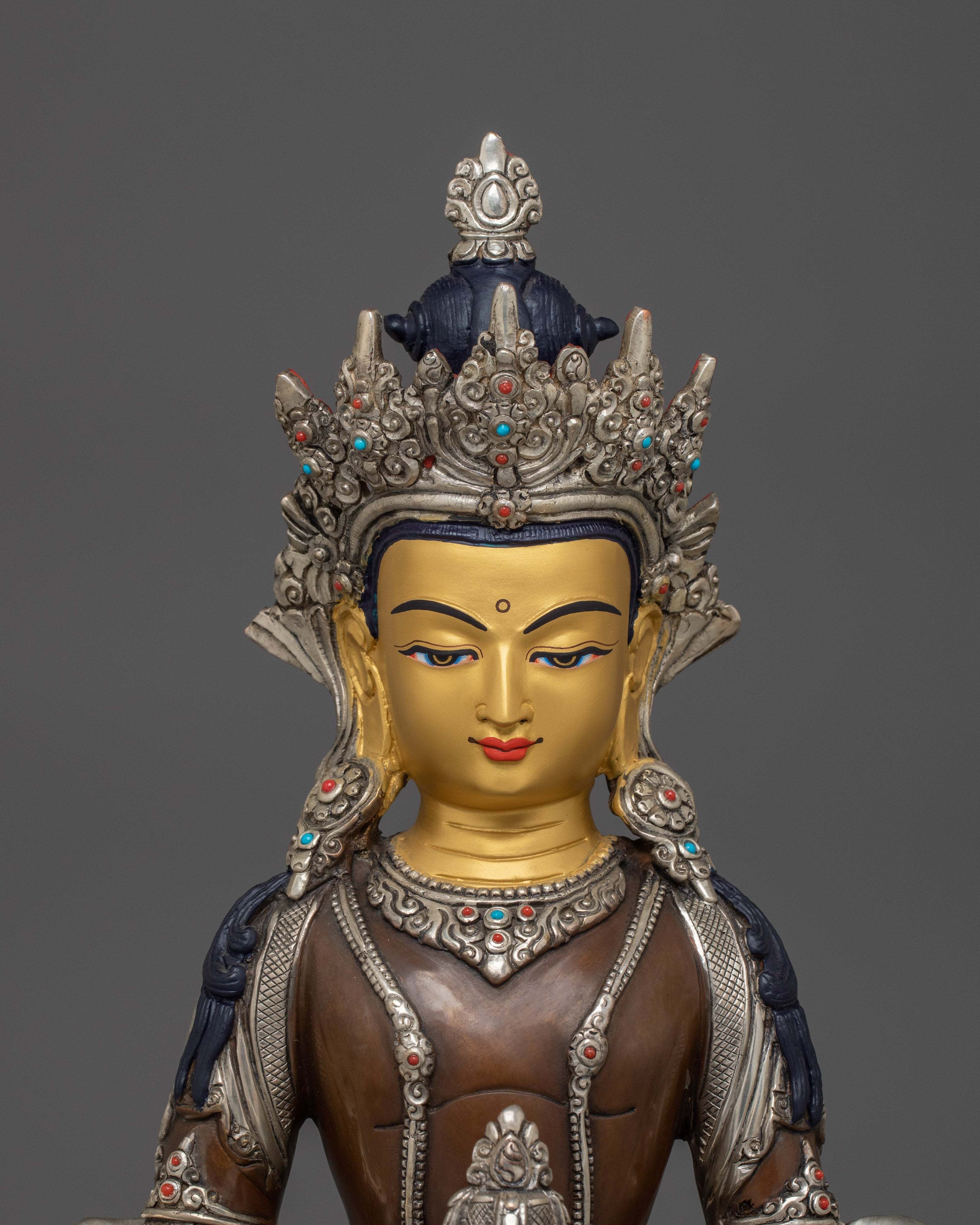 Handcrafted Amitayus Buddhist Copper Artwork | Spiritual Altar Decor for Meditation