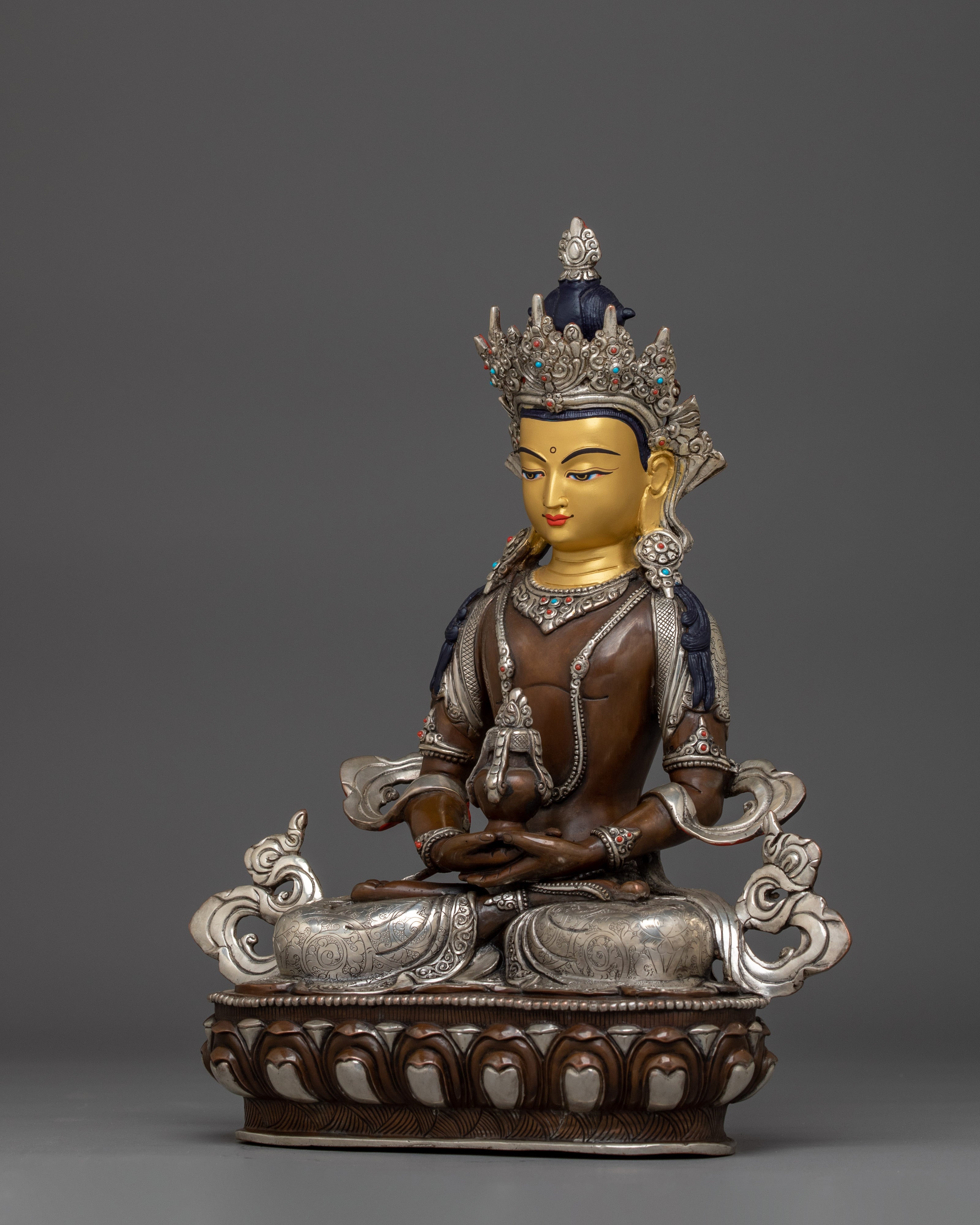 Handcrafted Amitayus Buddhist Copper Artwork | Spiritual Altar Decor for Meditation