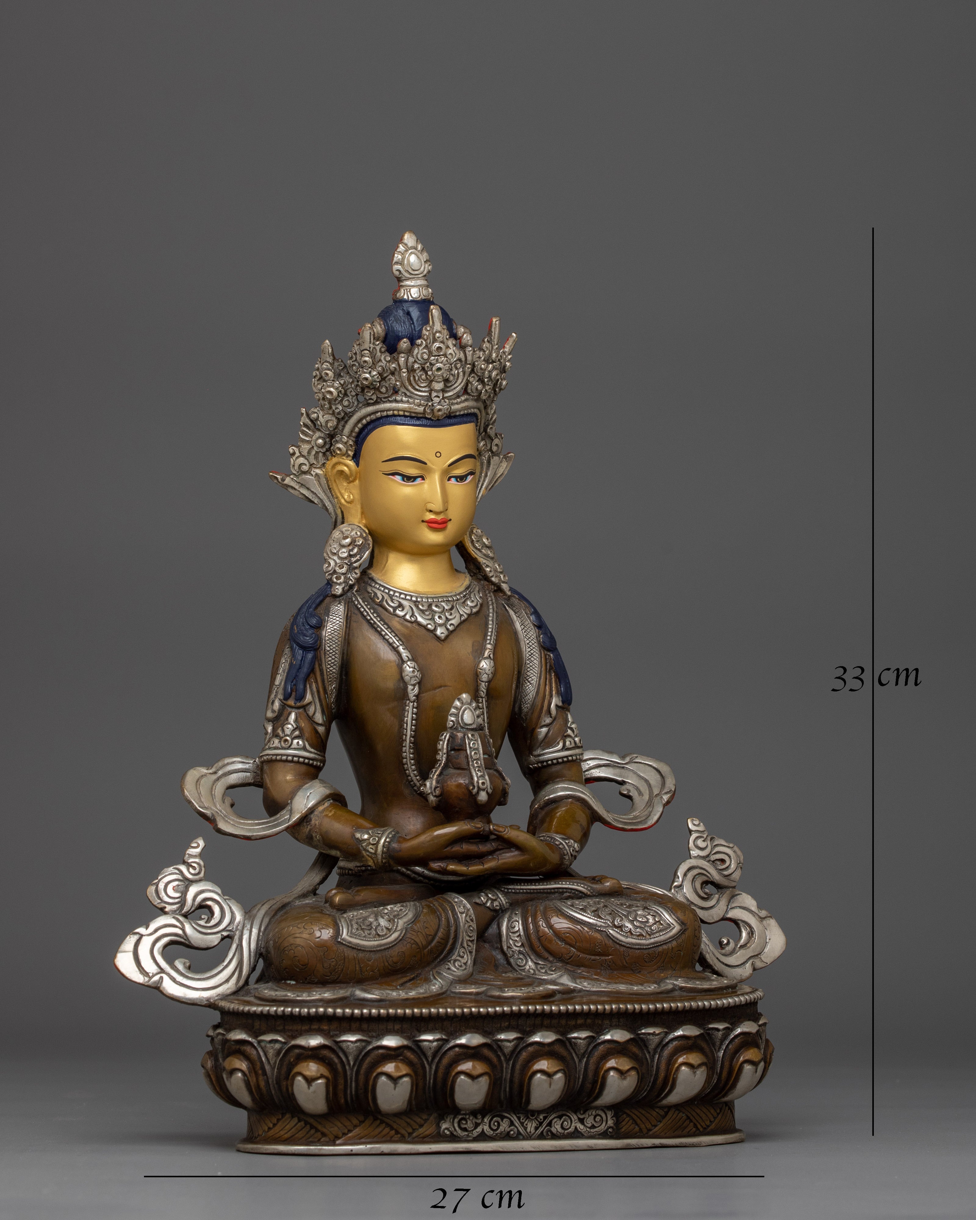 Handcrafted Amitayus Buddhist Oxidized Statue