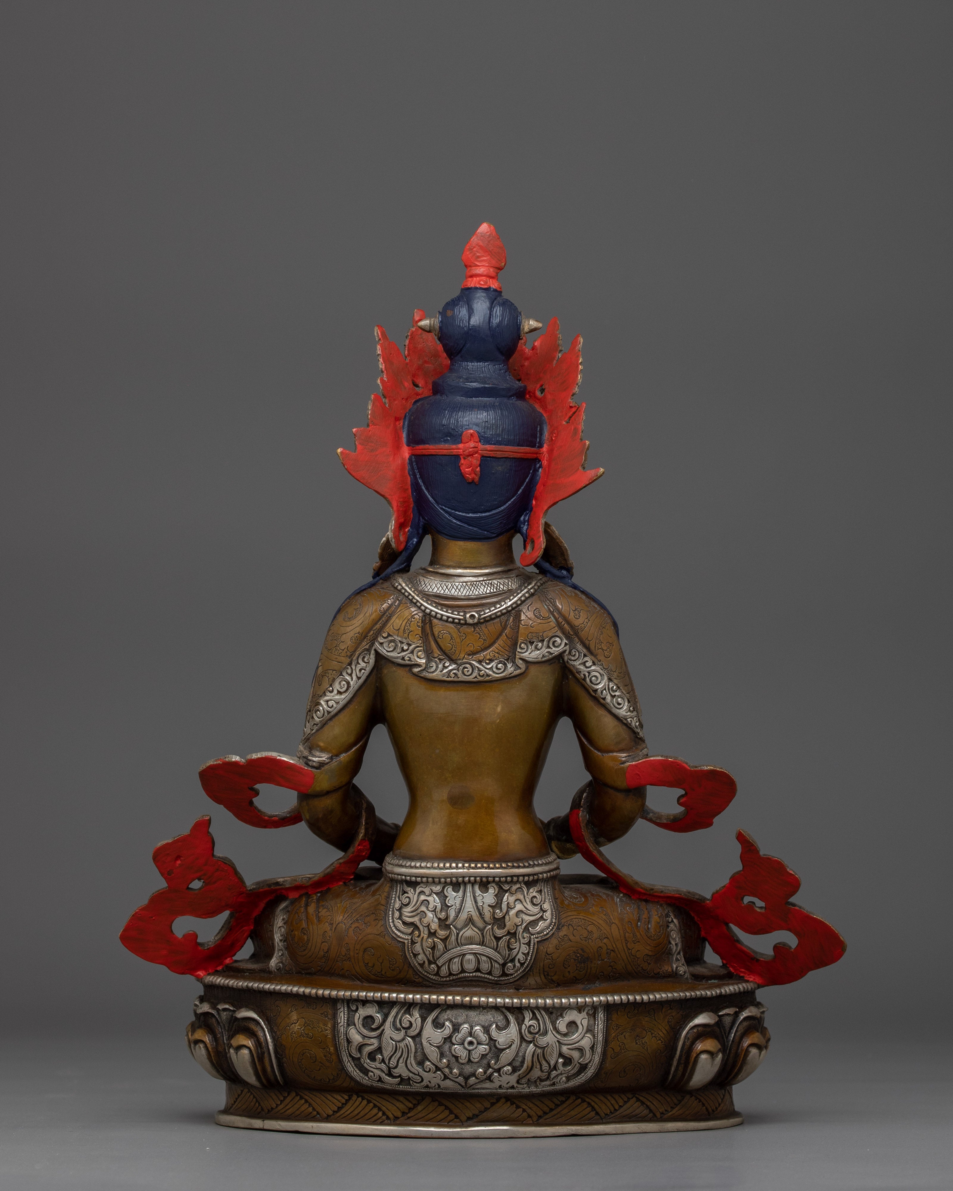 Handcrafted Amitayus Buddhist Oxidized Statue | Spiritual Altar Decor for Meditation