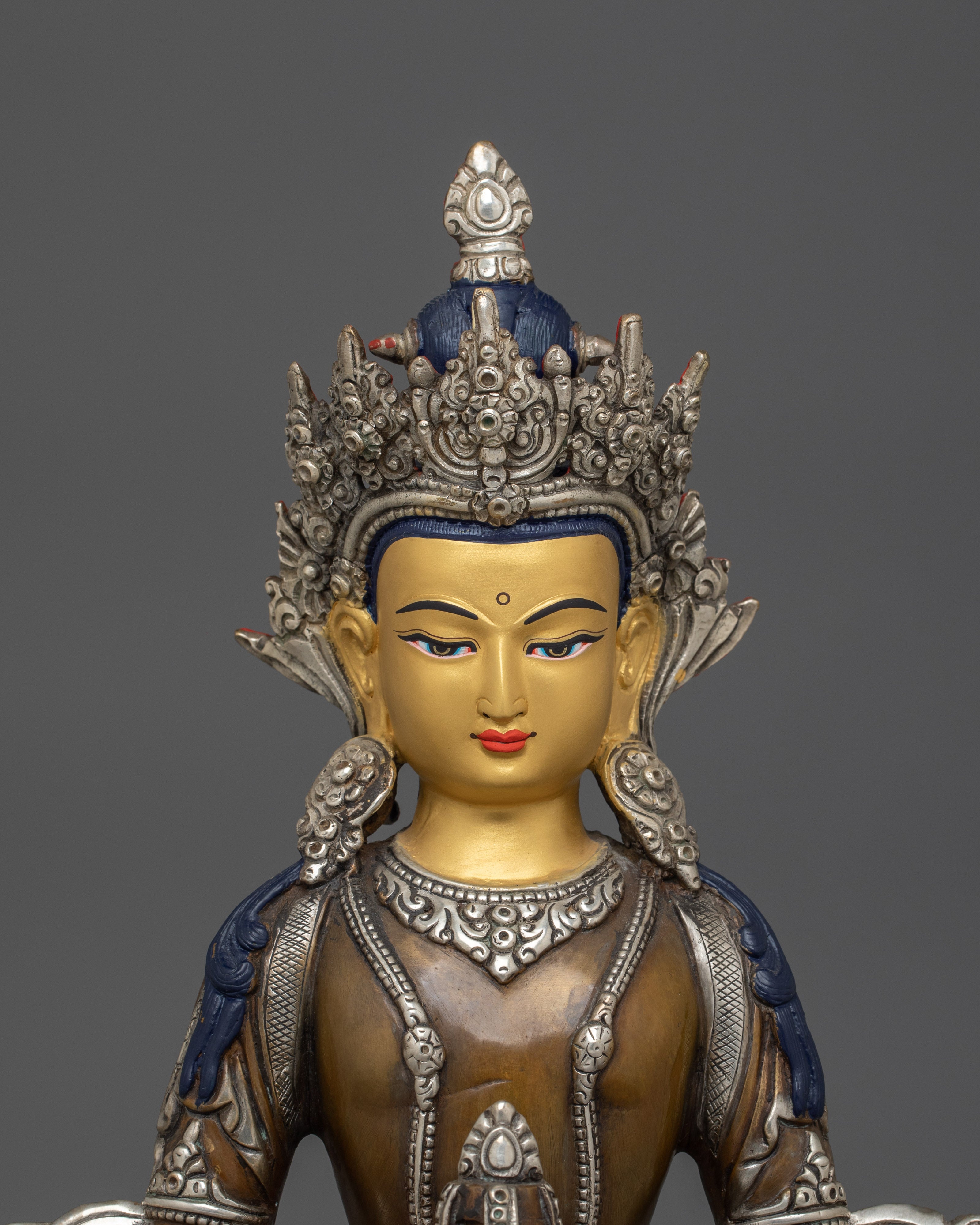 Handcrafted Amitayus Buddhist Oxidized Statue | Spiritual Altar Decor for Meditation