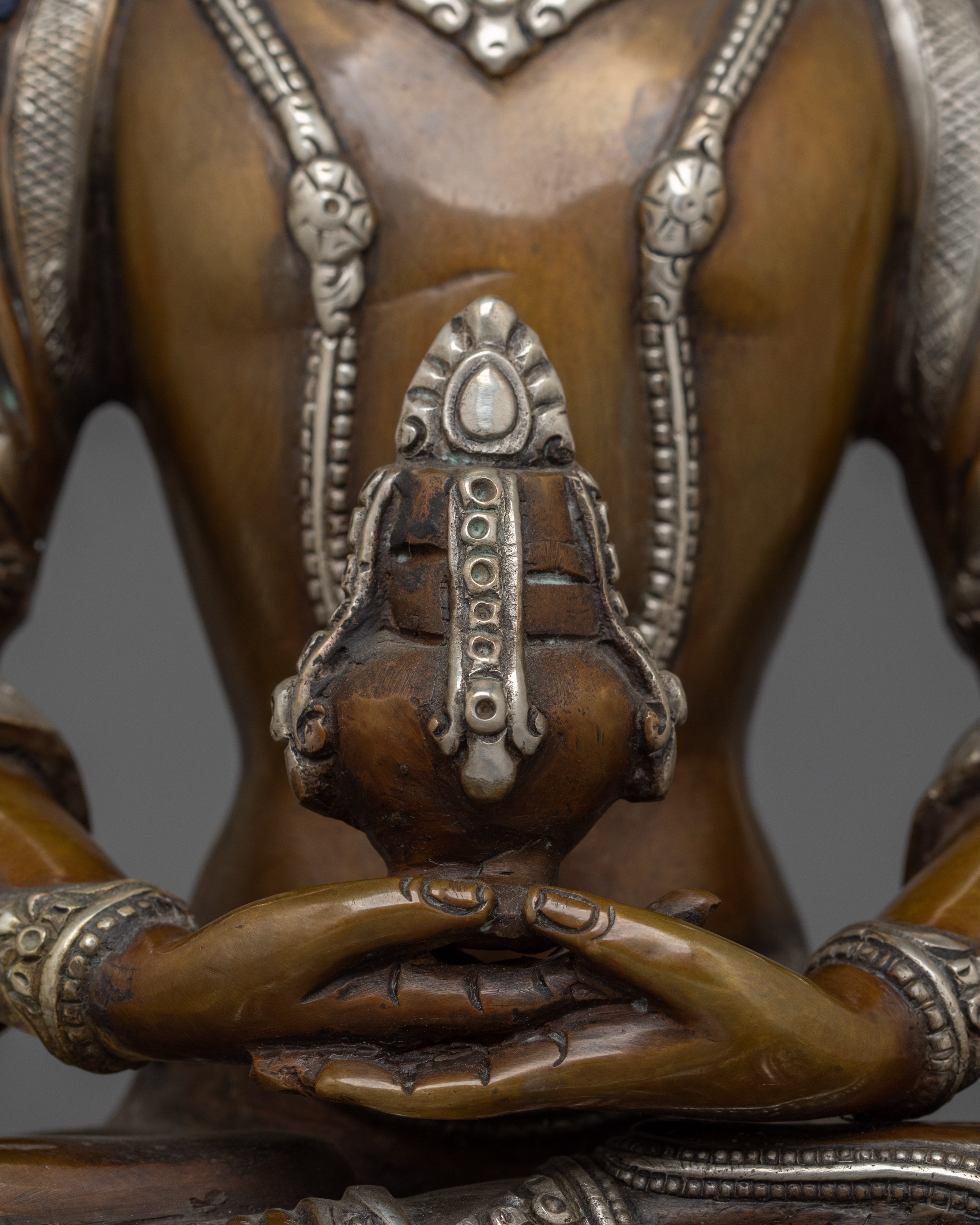 Handcrafted Amitayus Buddhist Oxidized Statue | Spiritual Altar Decor for Meditation