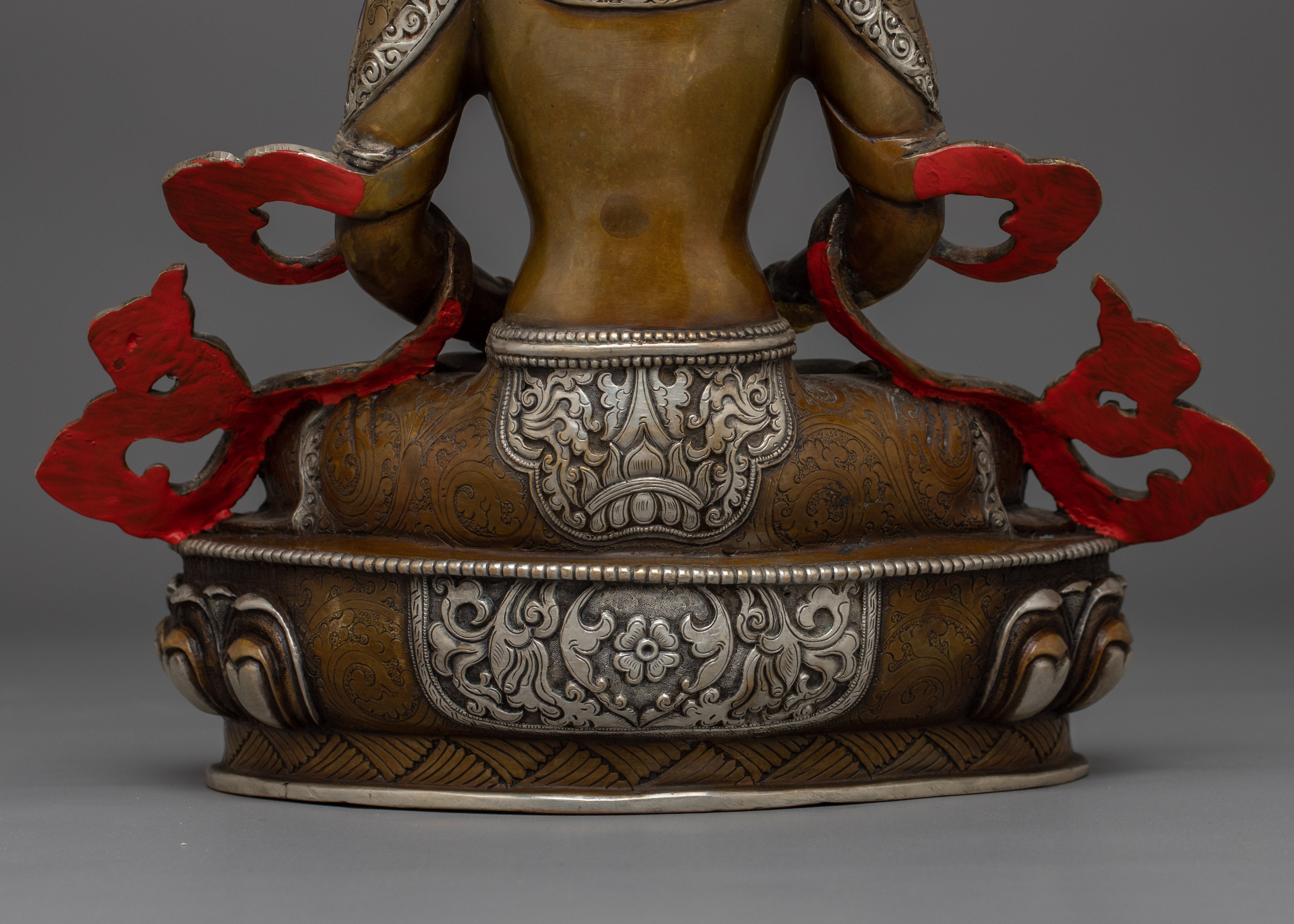 Handcrafted Amitayus Buddhist Oxidized Statue | Spiritual Altar Decor for Meditation