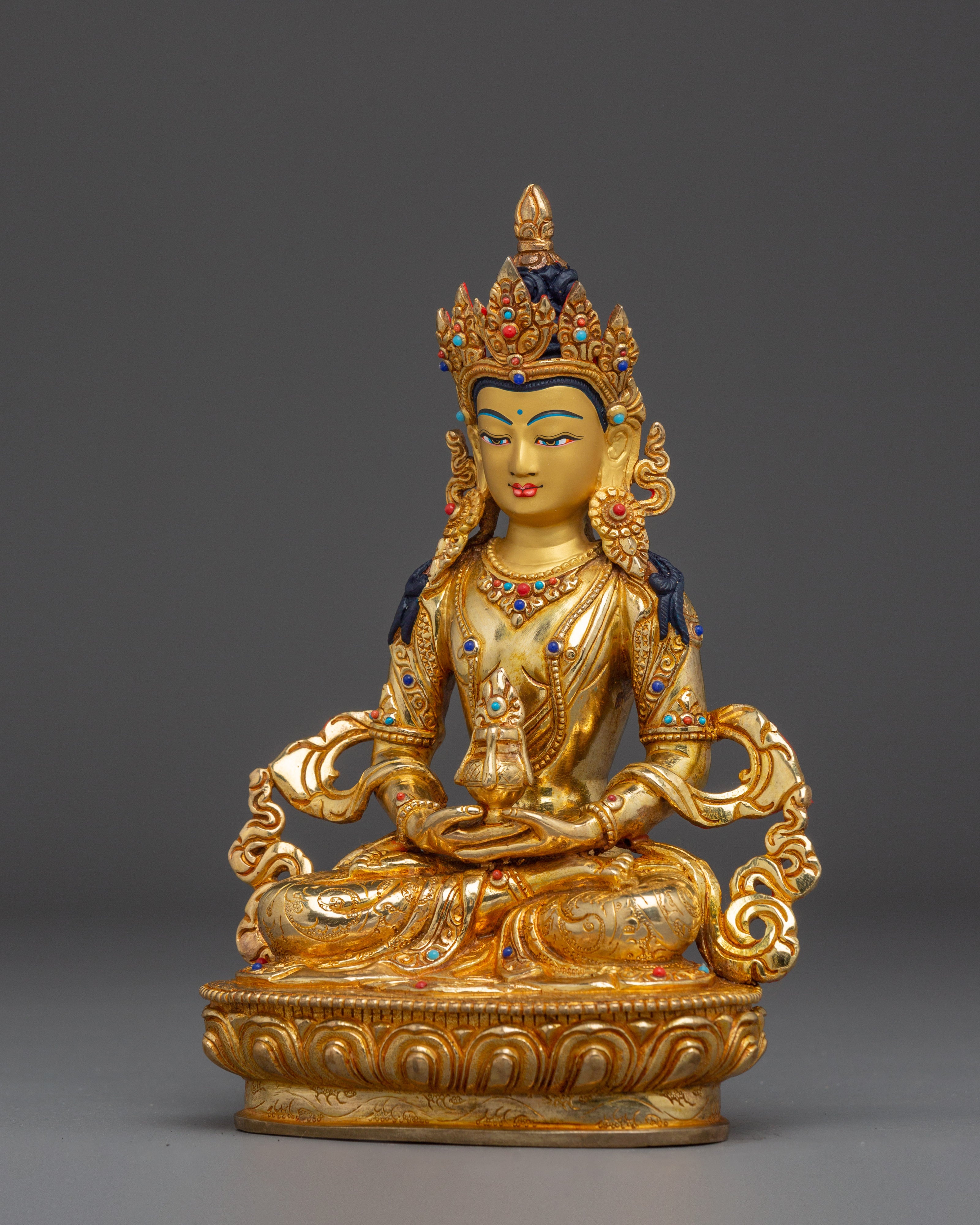 Tibetan Gold Gilded Amitayus Statue | Longevity & Healing Decor