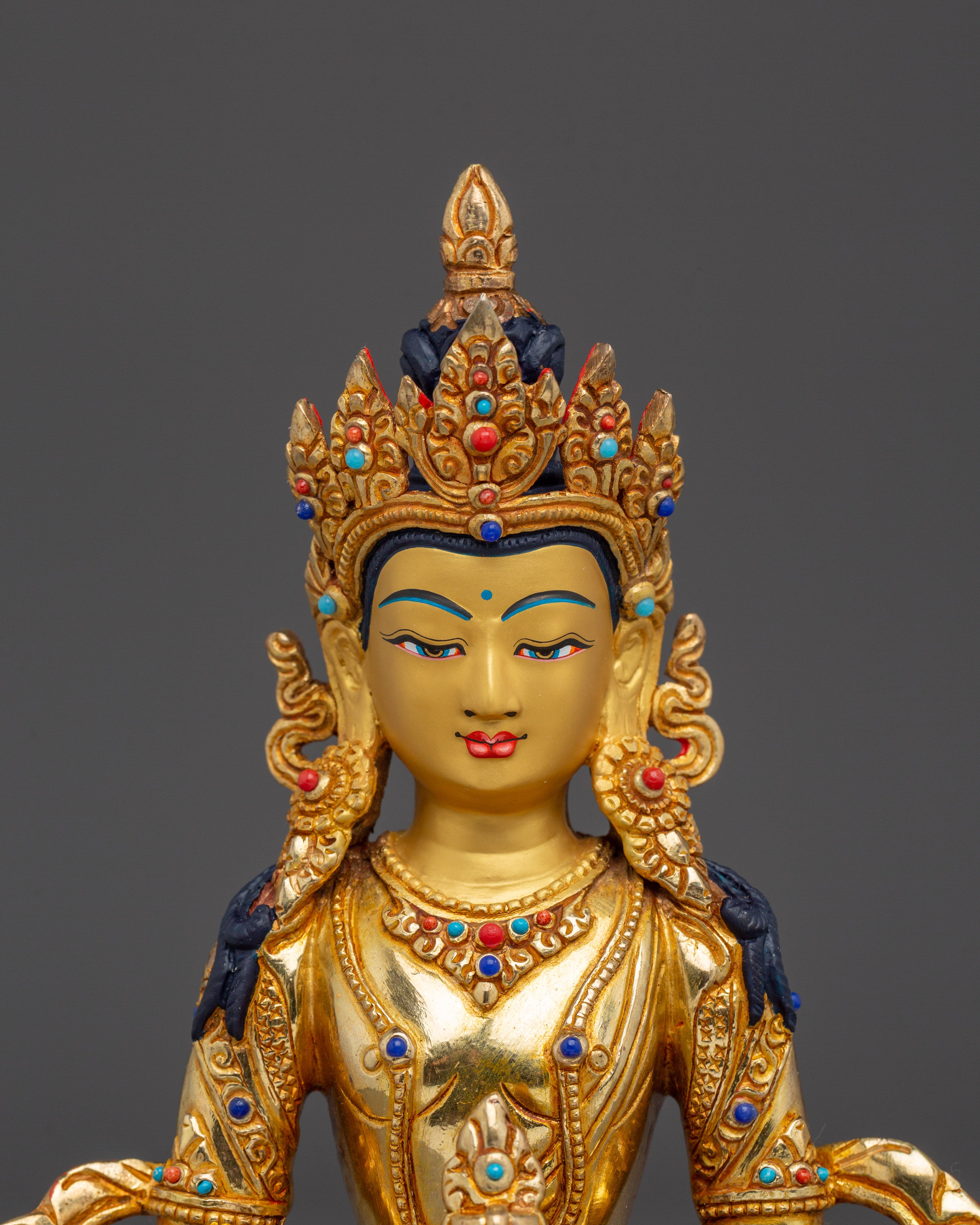 Tibetan Gold Gilded Amitayus Statue | Longevity & Healing Decor