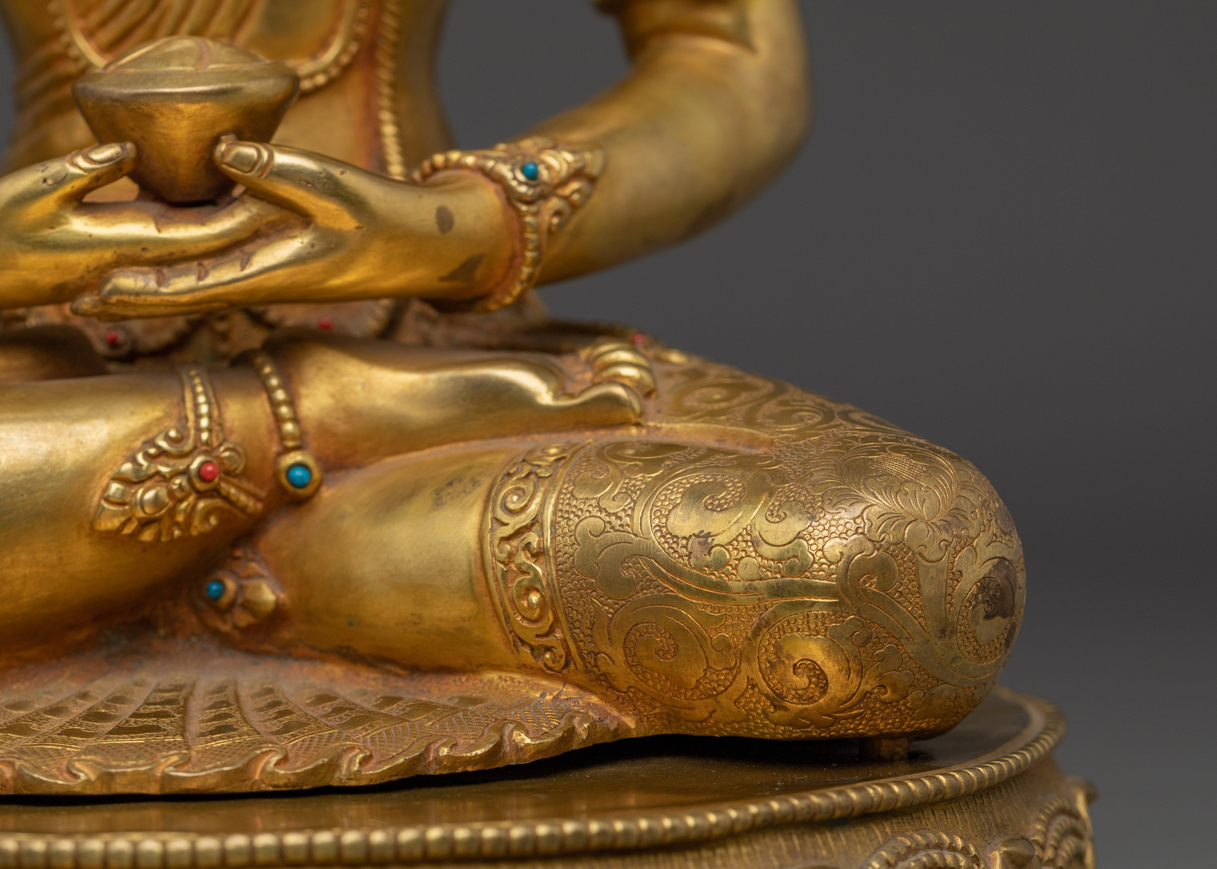 Tibetan Gold Gilded Crown Amitabha Buddha Statue | Peace & Wisdom Decor