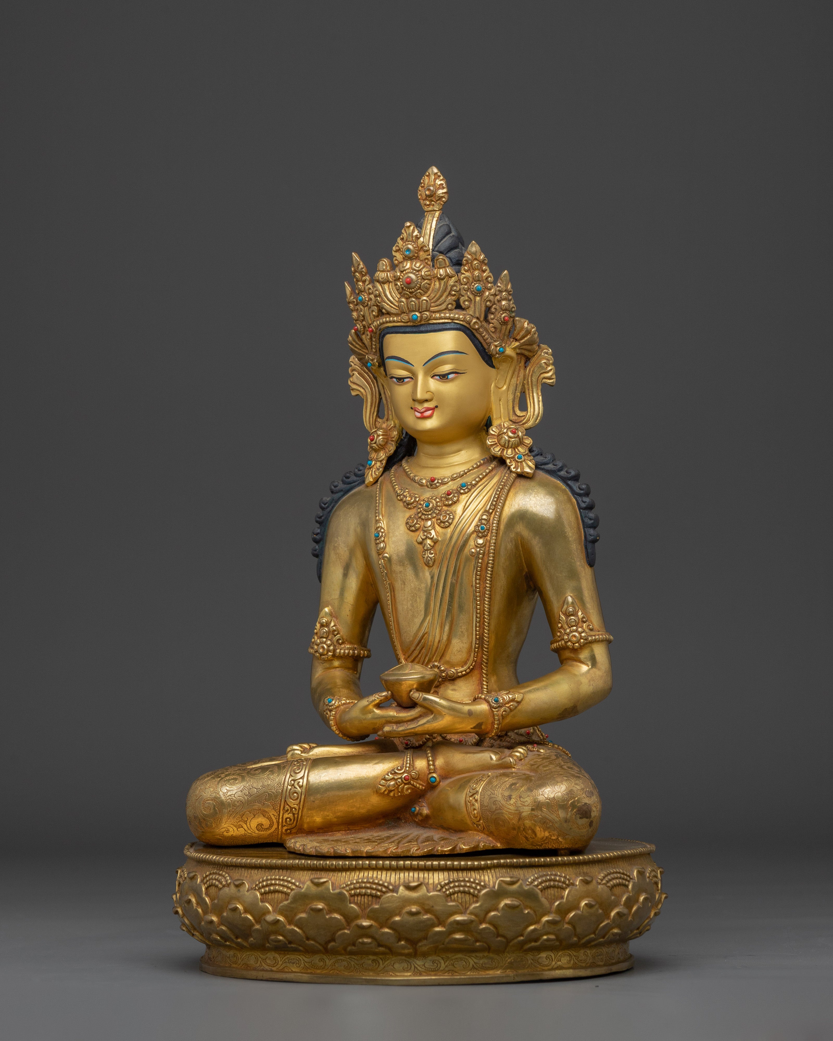 Tibetan Gold Gilded Crown Amitabha Buddha Statue | Peace & Wisdom Decor