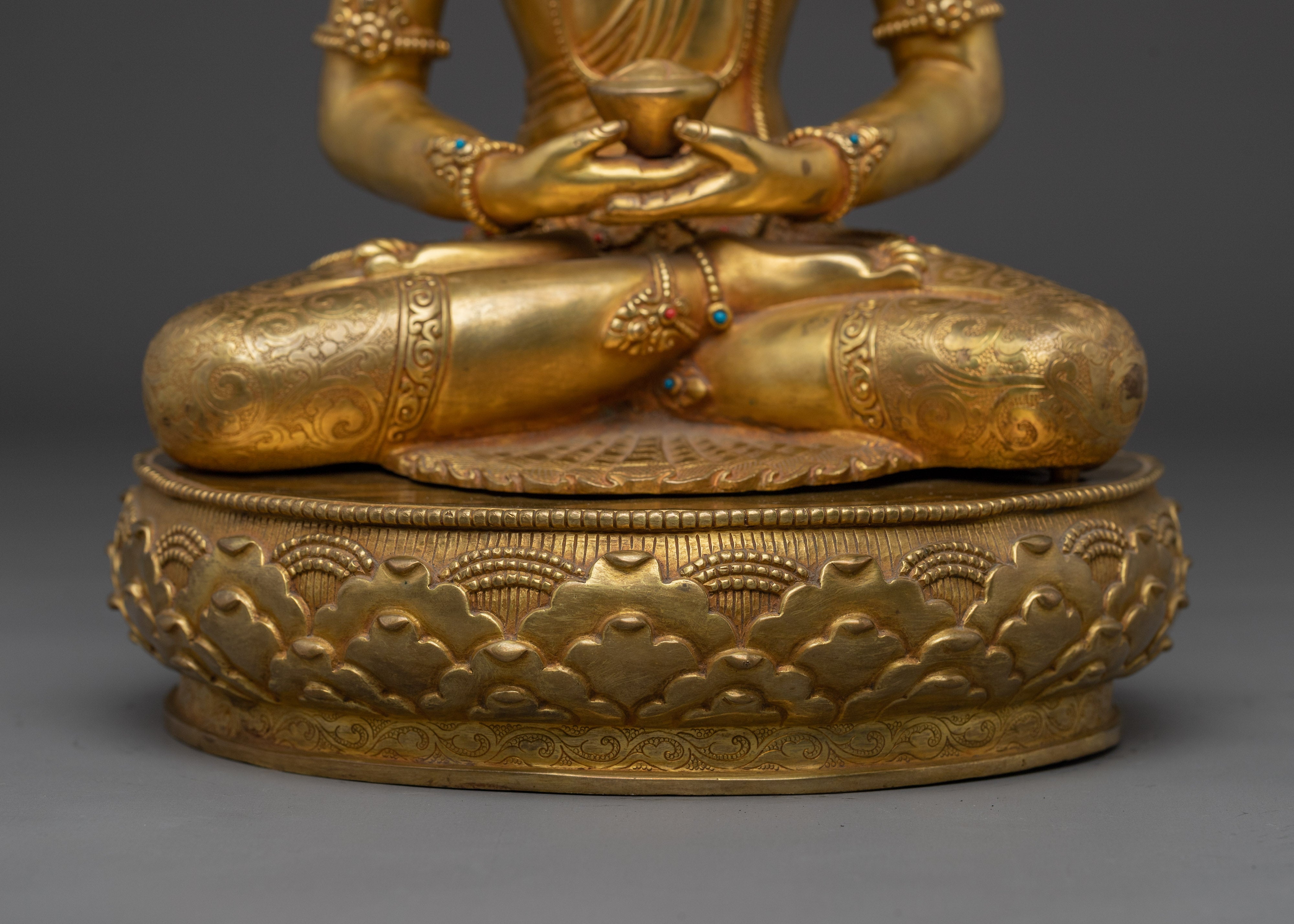Tibetan Gold Gilded Crown Amitabha Buddha Statue | Peace & Wisdom Decor