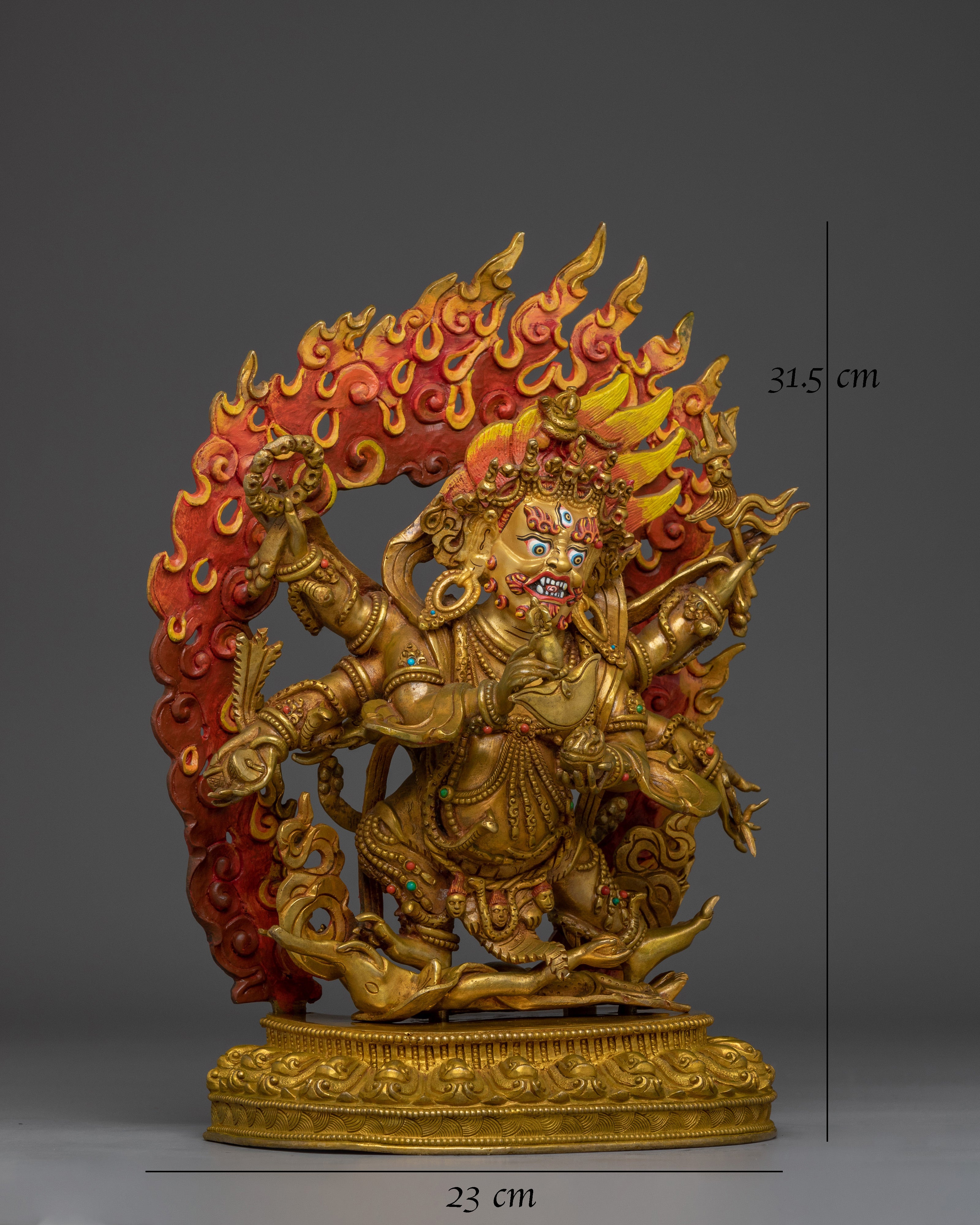 Six-Armed Mahakala Statue in 24K Gold Gilding