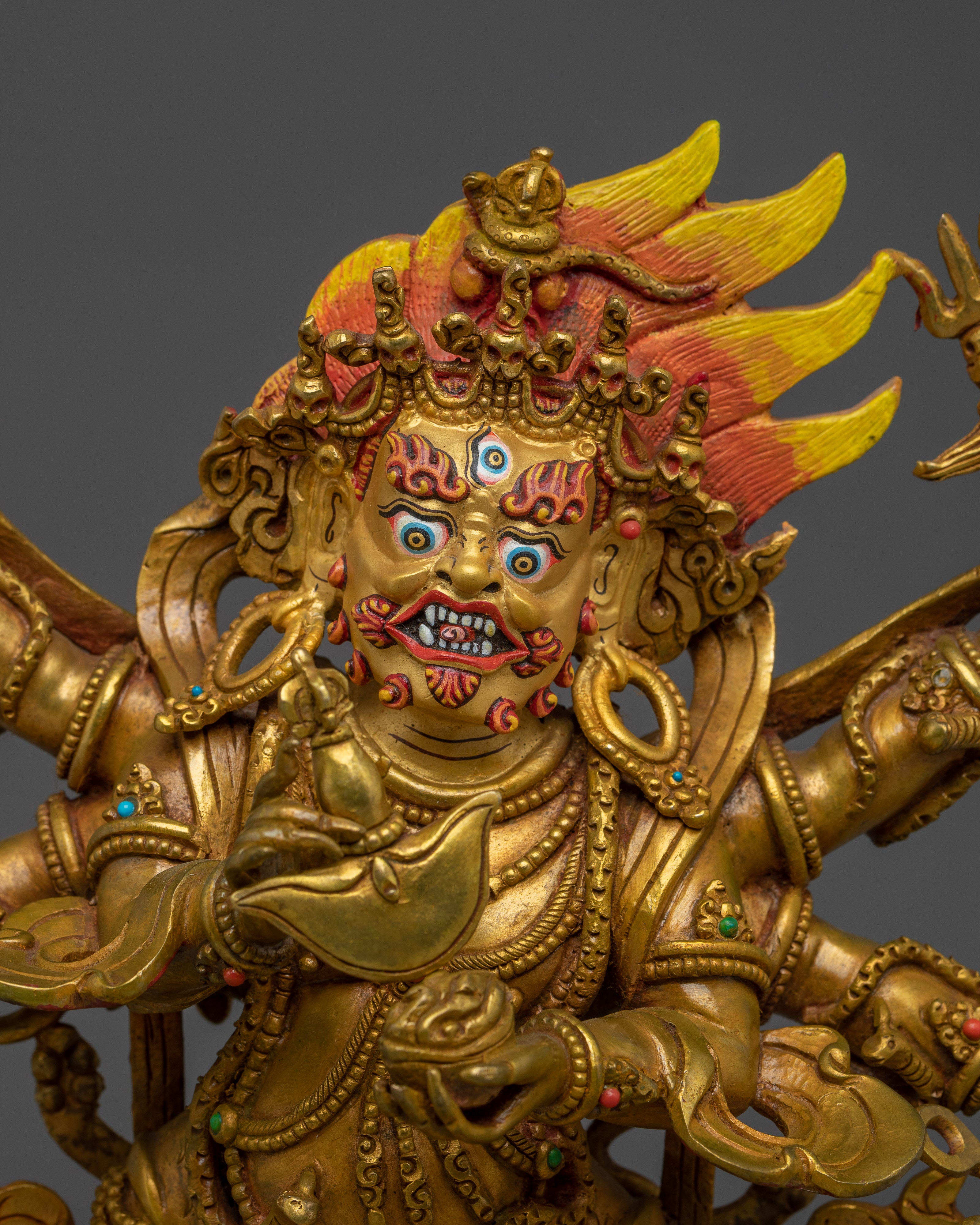 Six-Armed Mahakala Statue in 24K Gold Gilding | Transformation, and Spiritual Enlightenment