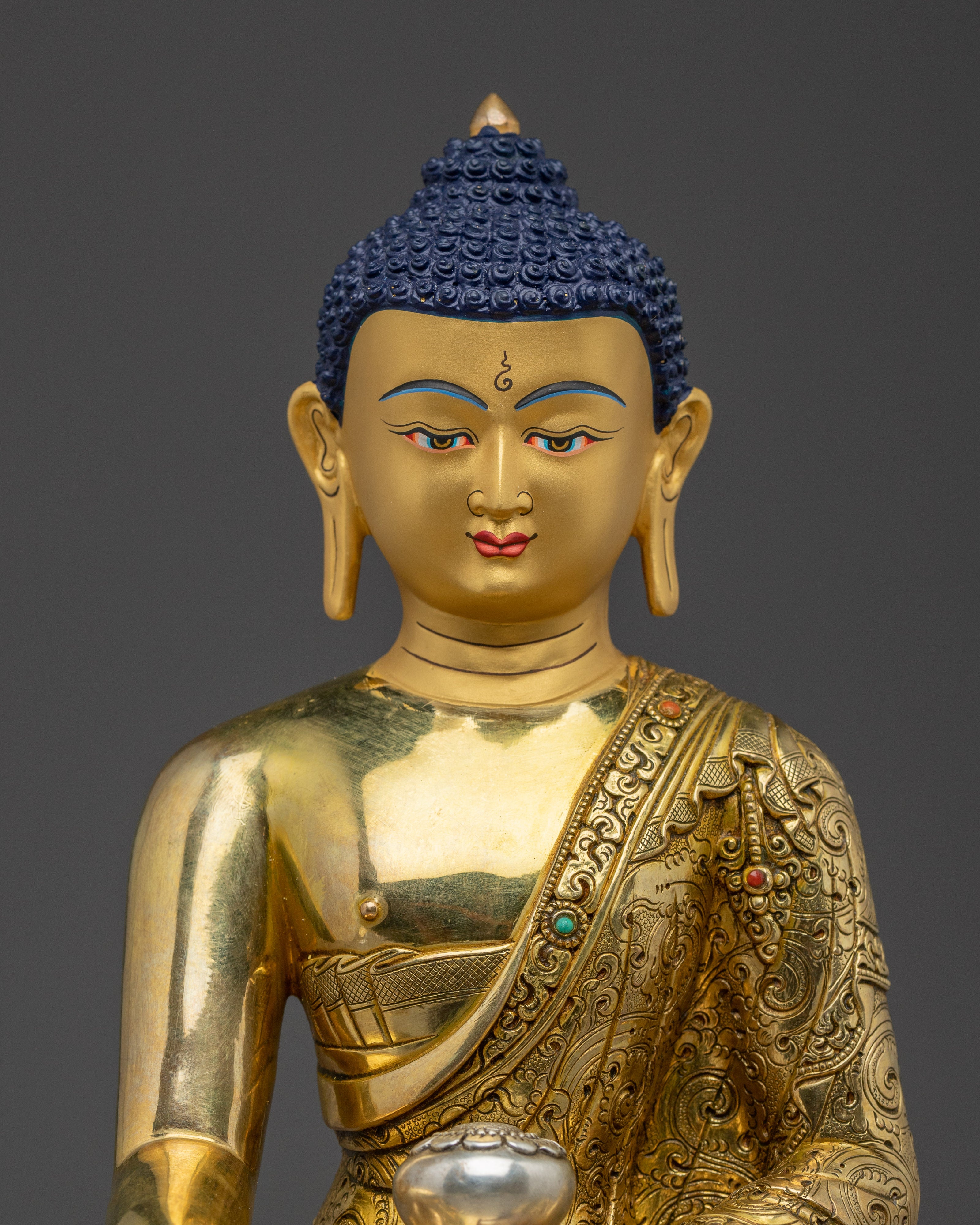 Shakyamuni Buddha Statue in 24K Gold Gilding | Sacred Buddha Sculpture for Meditation