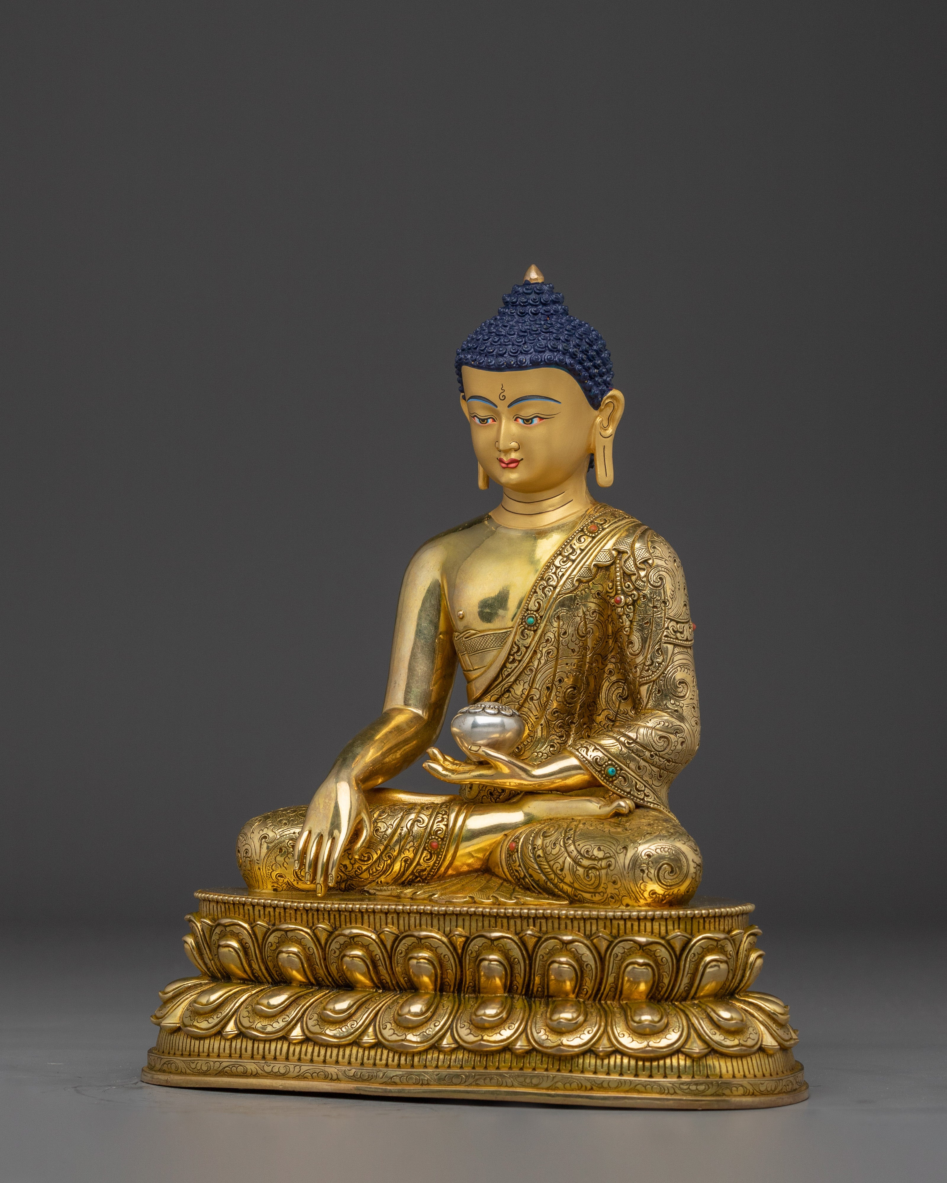 Shakyamuni Buddha Statue in 24K Gold Gilding | Sacred Buddha Sculpture for Meditation