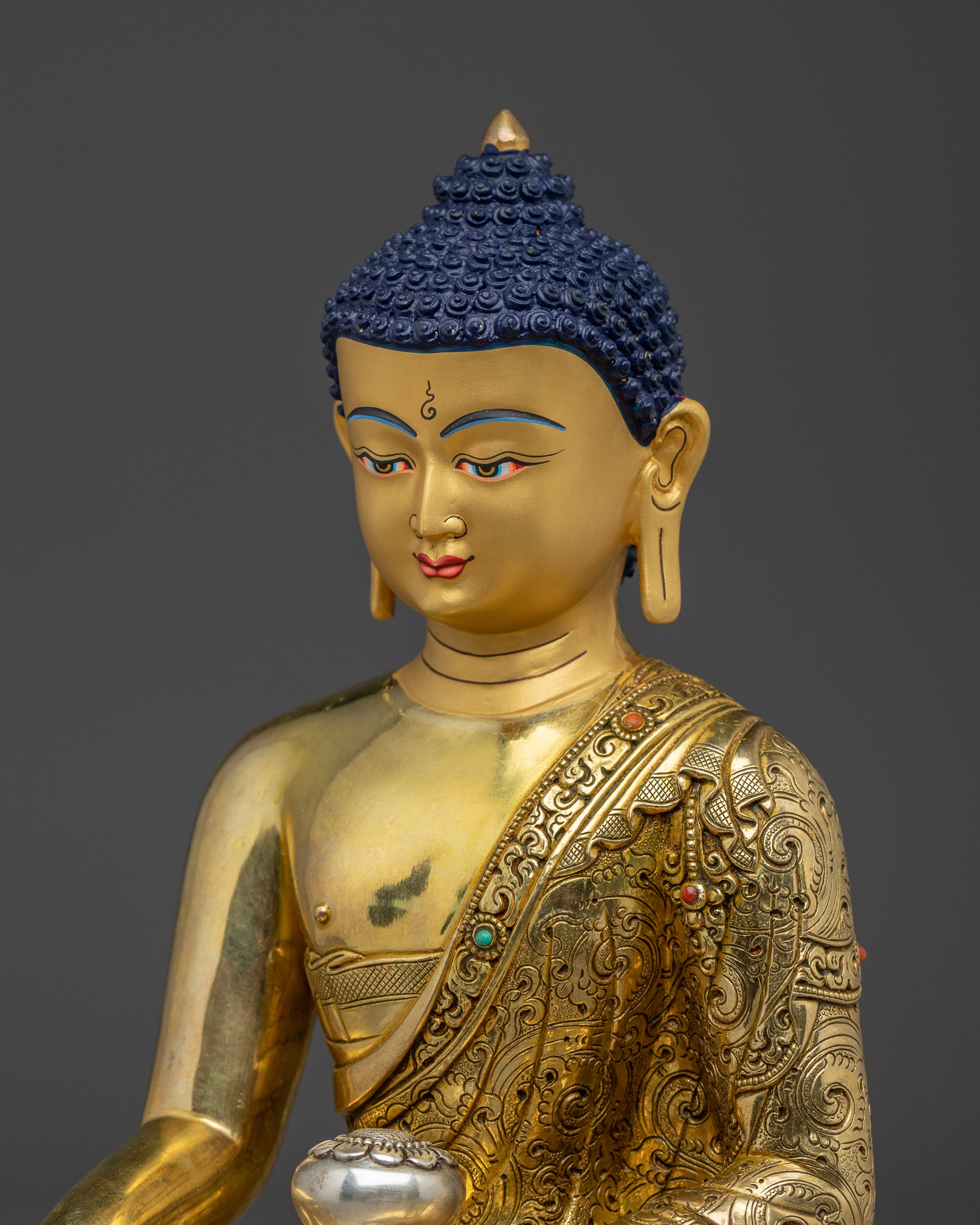 Shakyamuni Buddha Statue in 24K Gold Gilding | Sacred Buddha Sculpture for Meditation