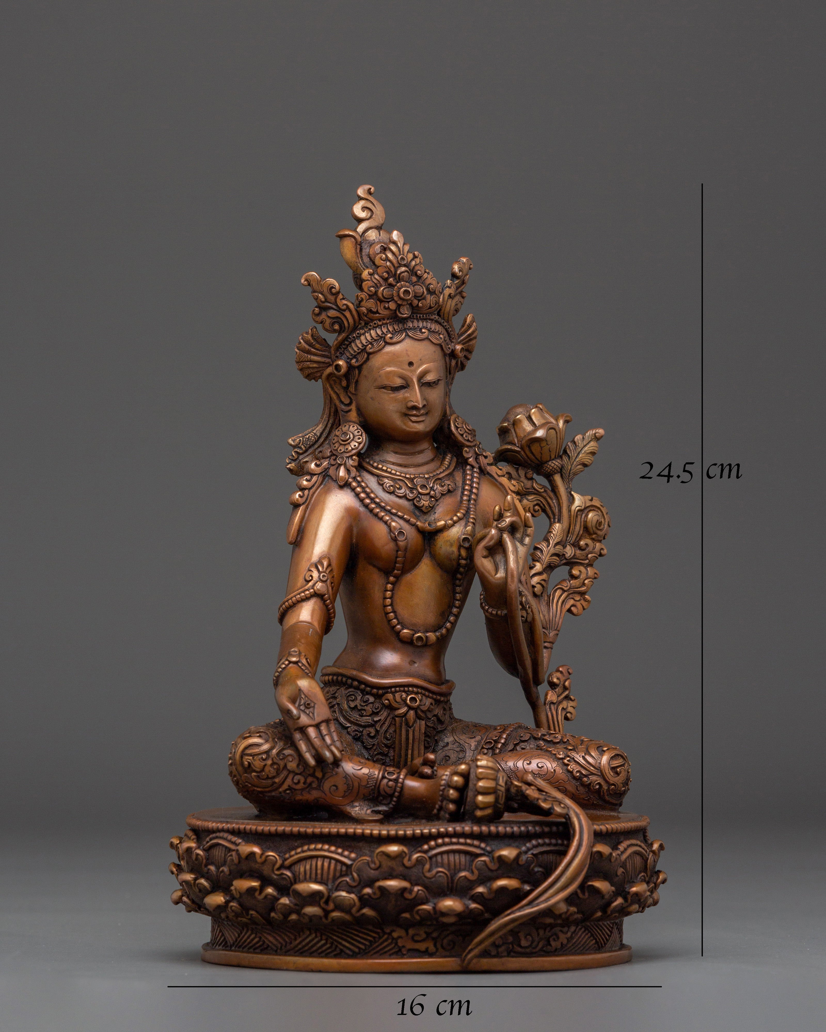 Handcrafted Oxidized Copper Green Tara Statue