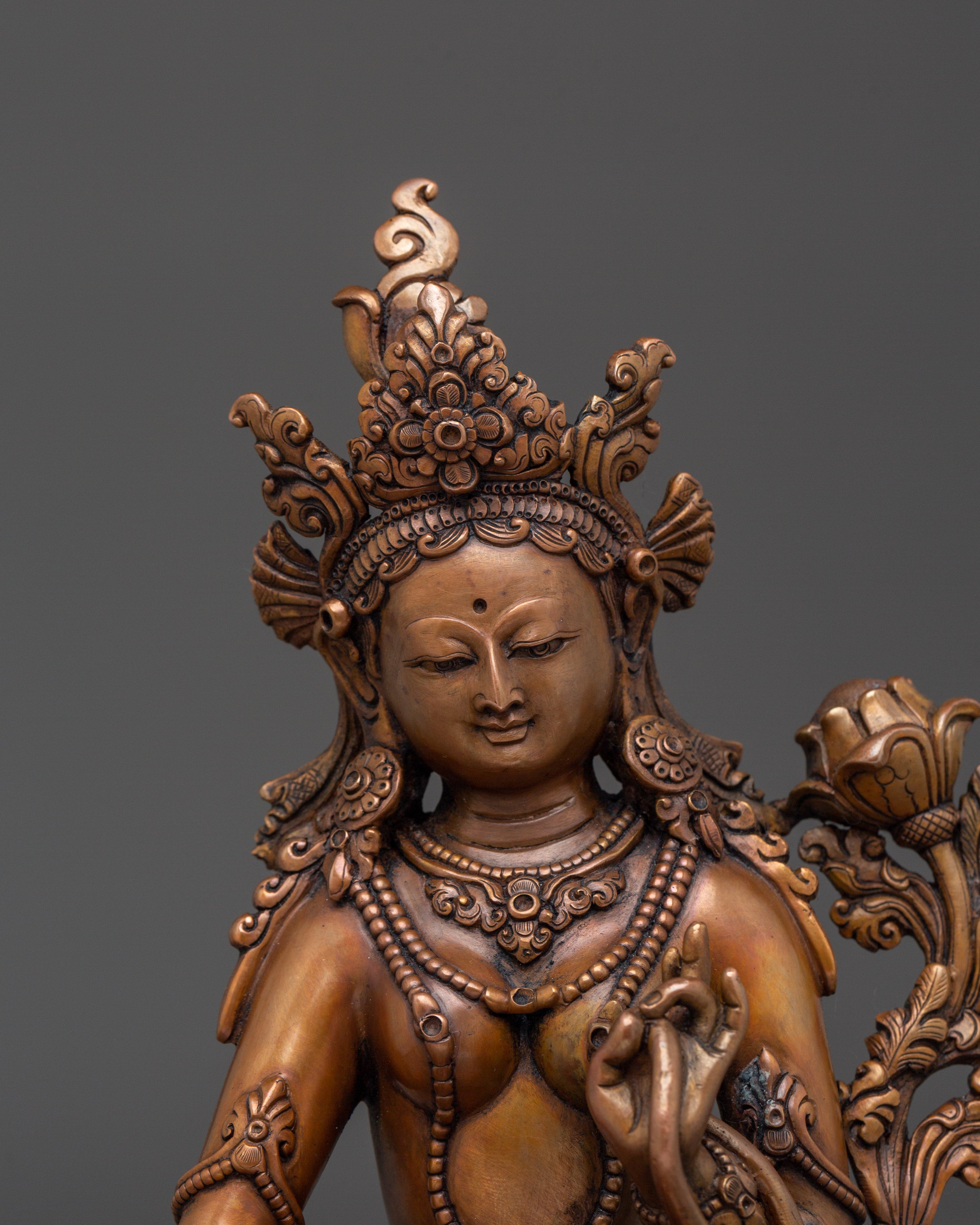 Handcrafted Oxidized Copper Green Tara Statue | Embodies Compassion and Protection