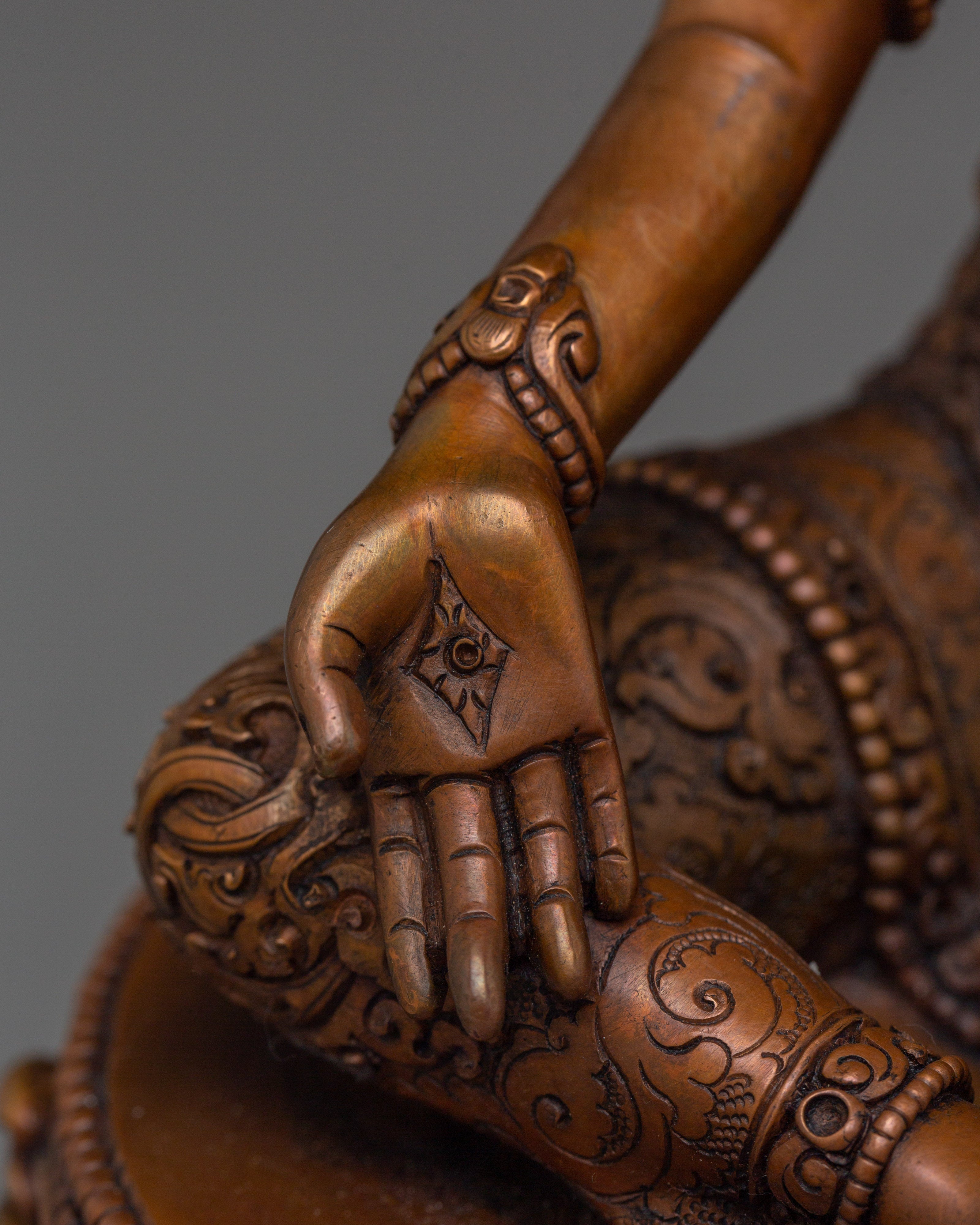 Handcrafted Oxidized Copper Green Tara Statue | Embodies Compassion and Protection
