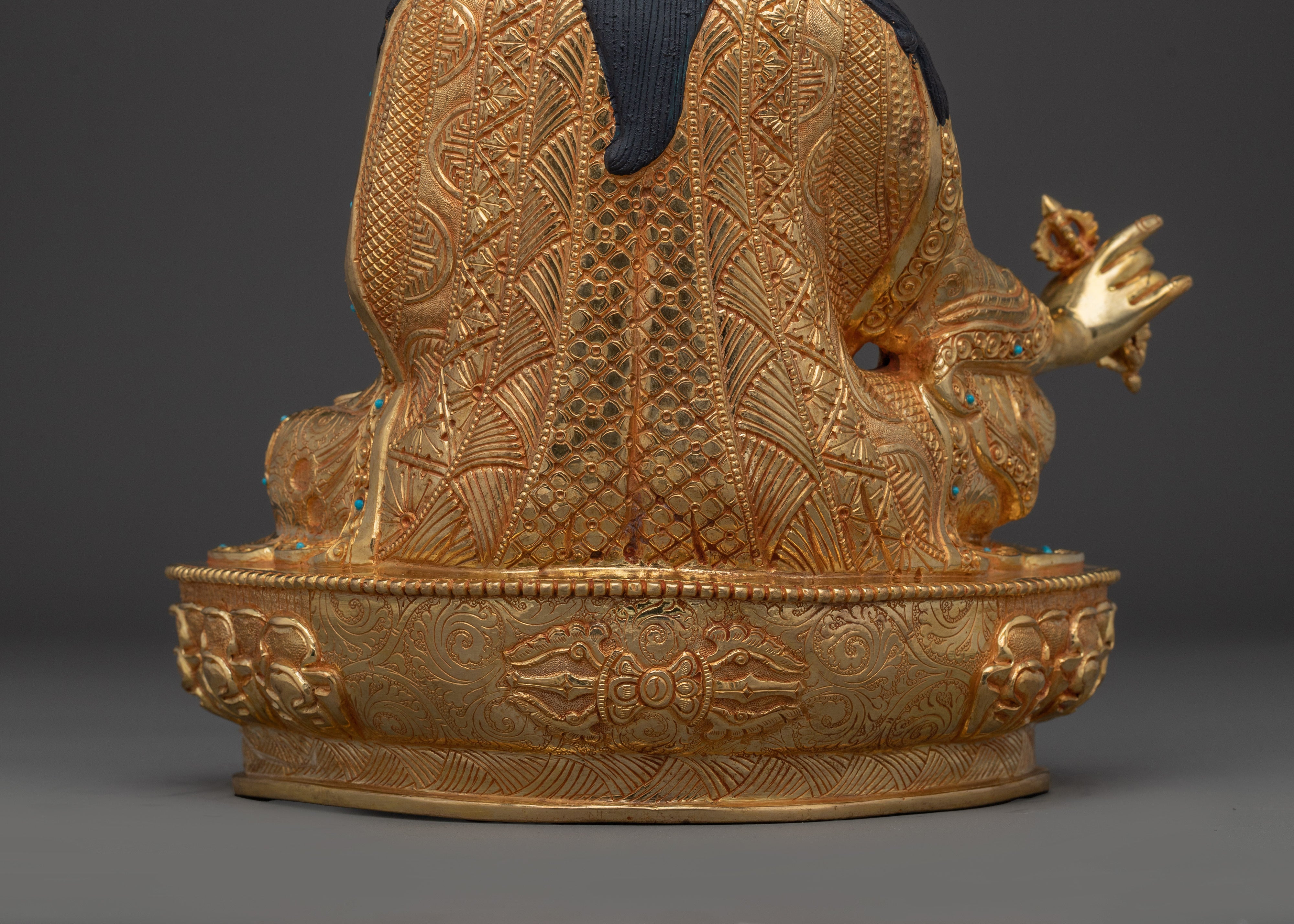 24K Gold-Gilded Guru Rinpoche Artwork | Sacred Copper Sculpture of Padmasambhava
