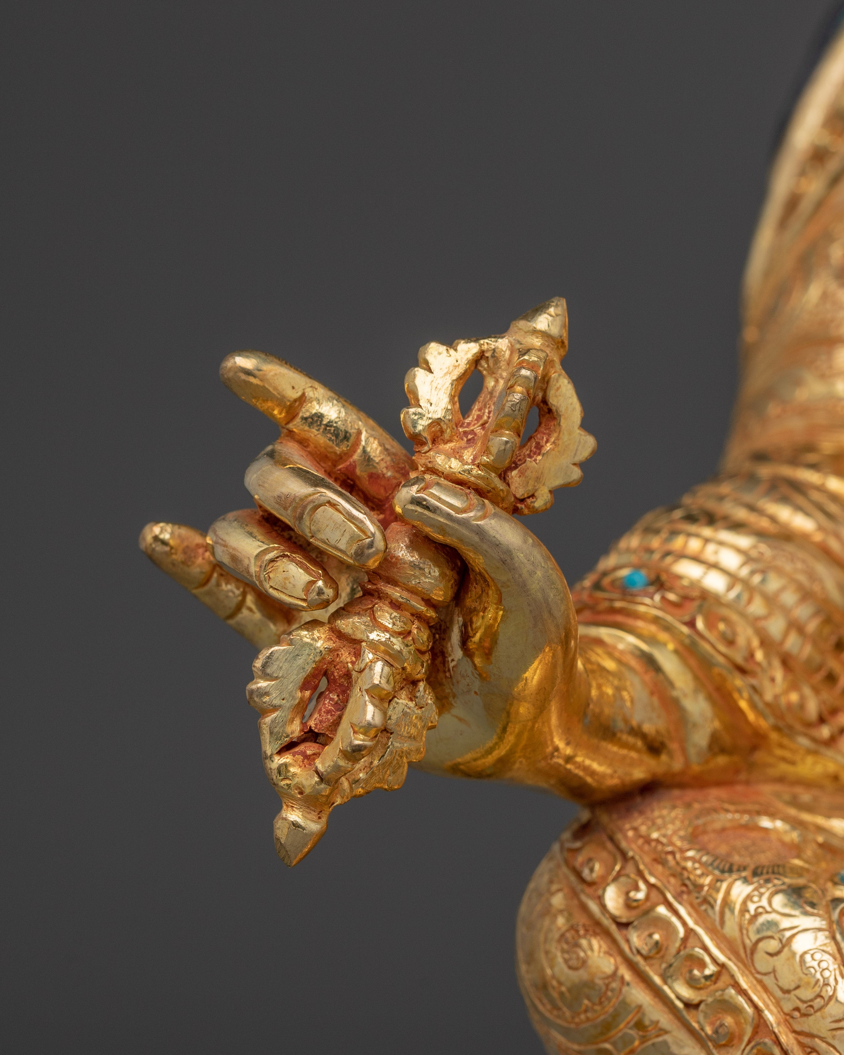 24K Gold-Gilded Guru Rinpoche Artwork | Sacred Copper Sculpture of Padmasambhava