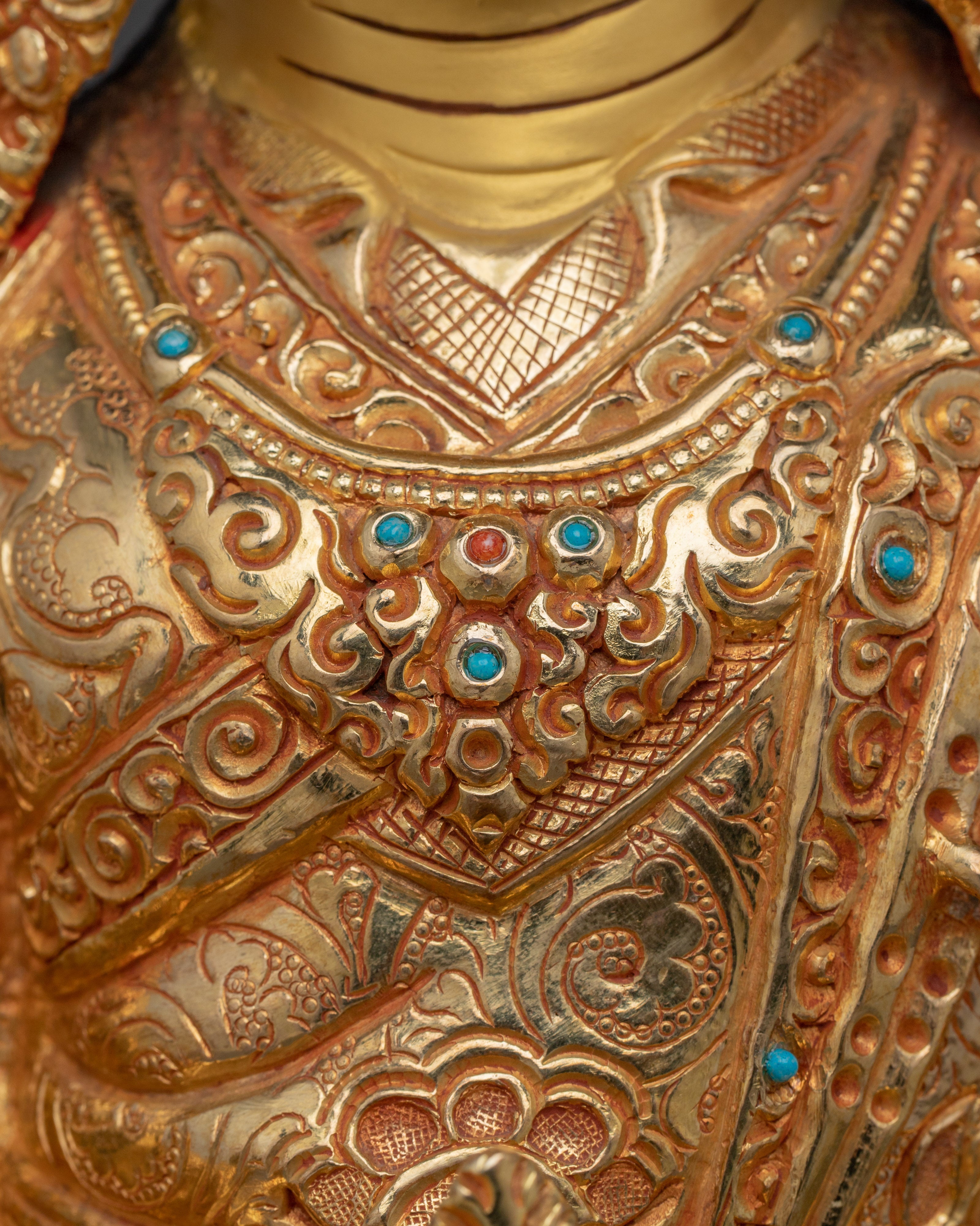 24K Gold-Gilded Guru Rinpoche Artwork | Sacred Copper Sculpture of Padmasambhava