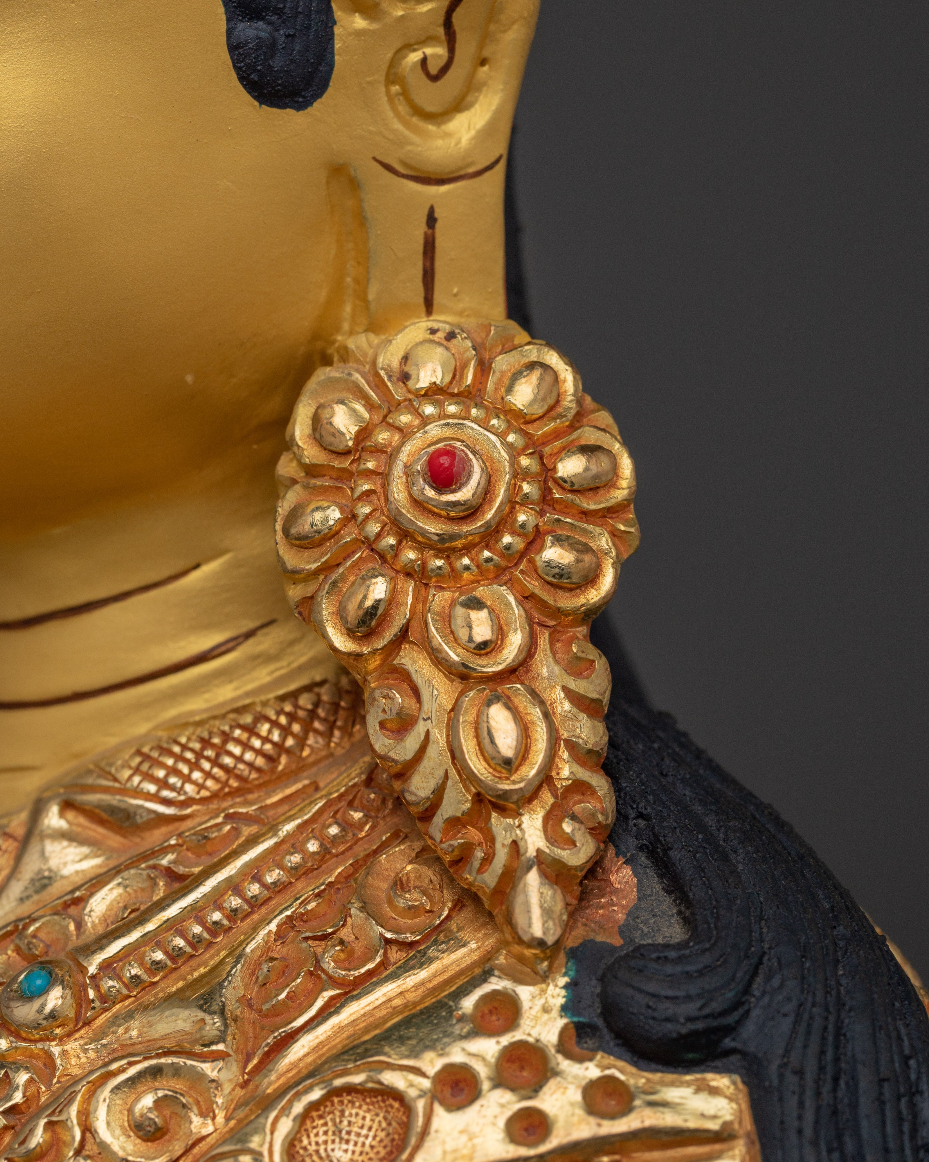 24K Gold-Gilded Guru Rinpoche Artwork | Sacred Copper Sculpture of Padmasambhava