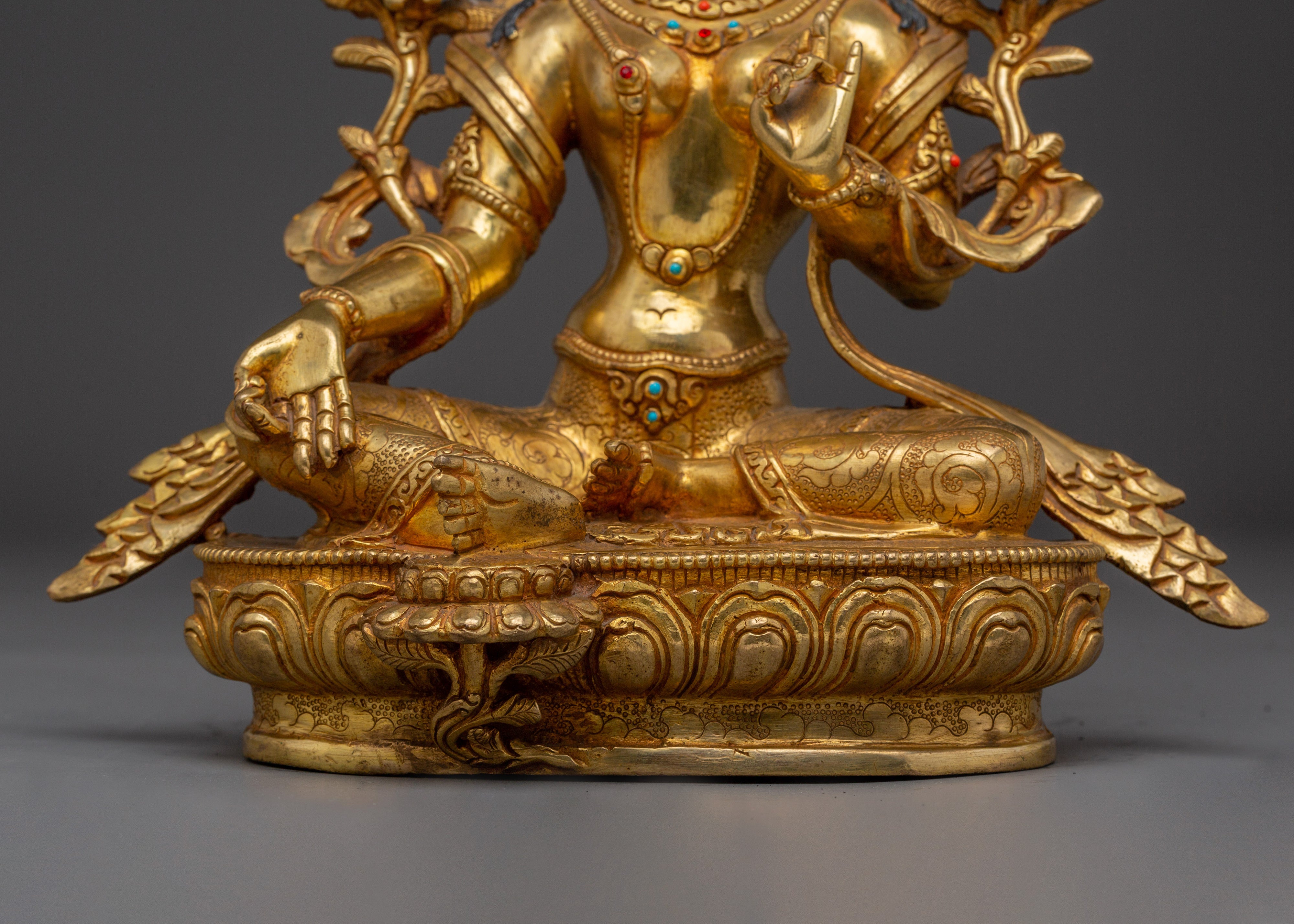 Serene Green Tara Handmade Statue | Himalayan Buddhist Artwork
