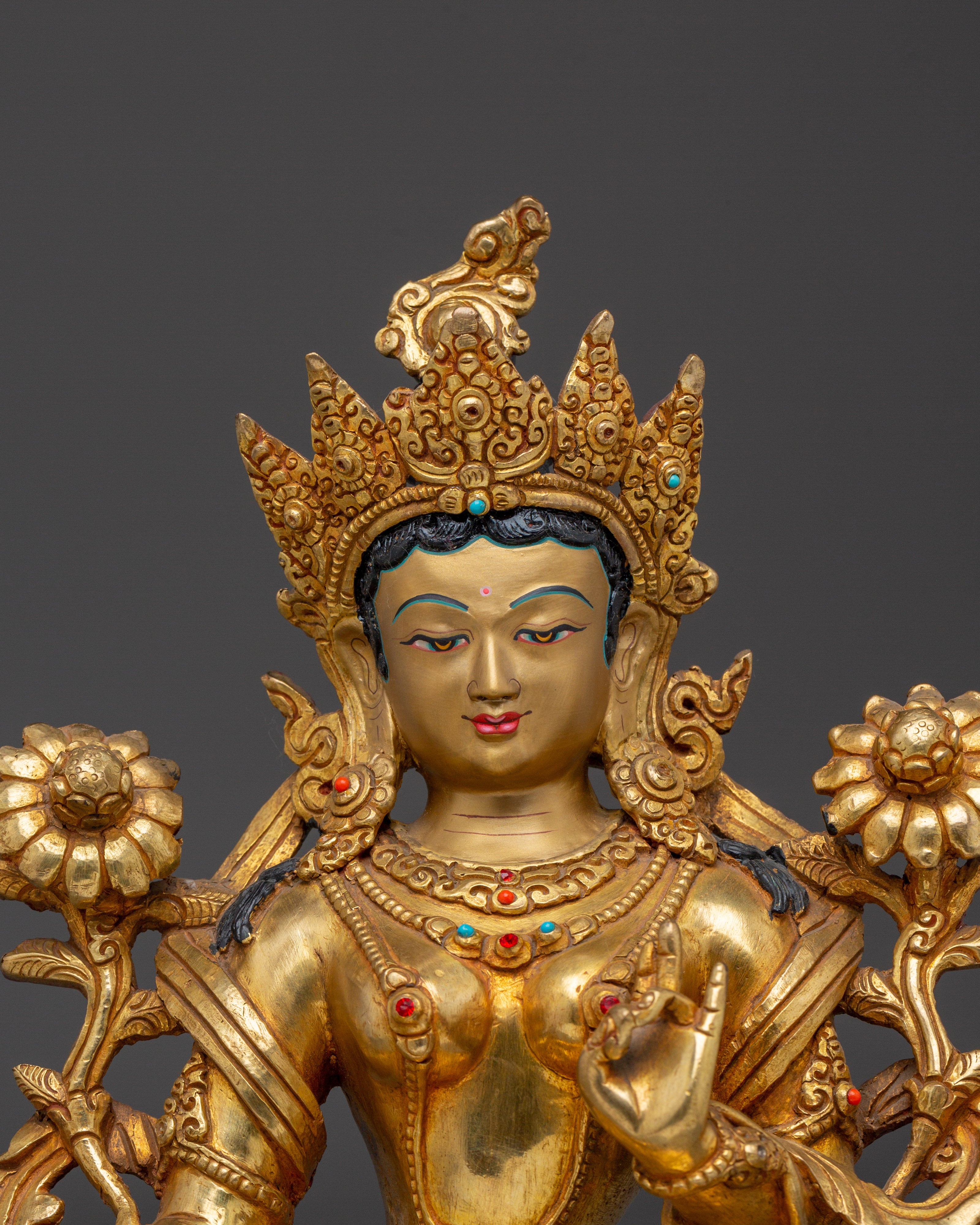 Serene Green Tara Handmade Statue | Himalayan Buddhist Artwork