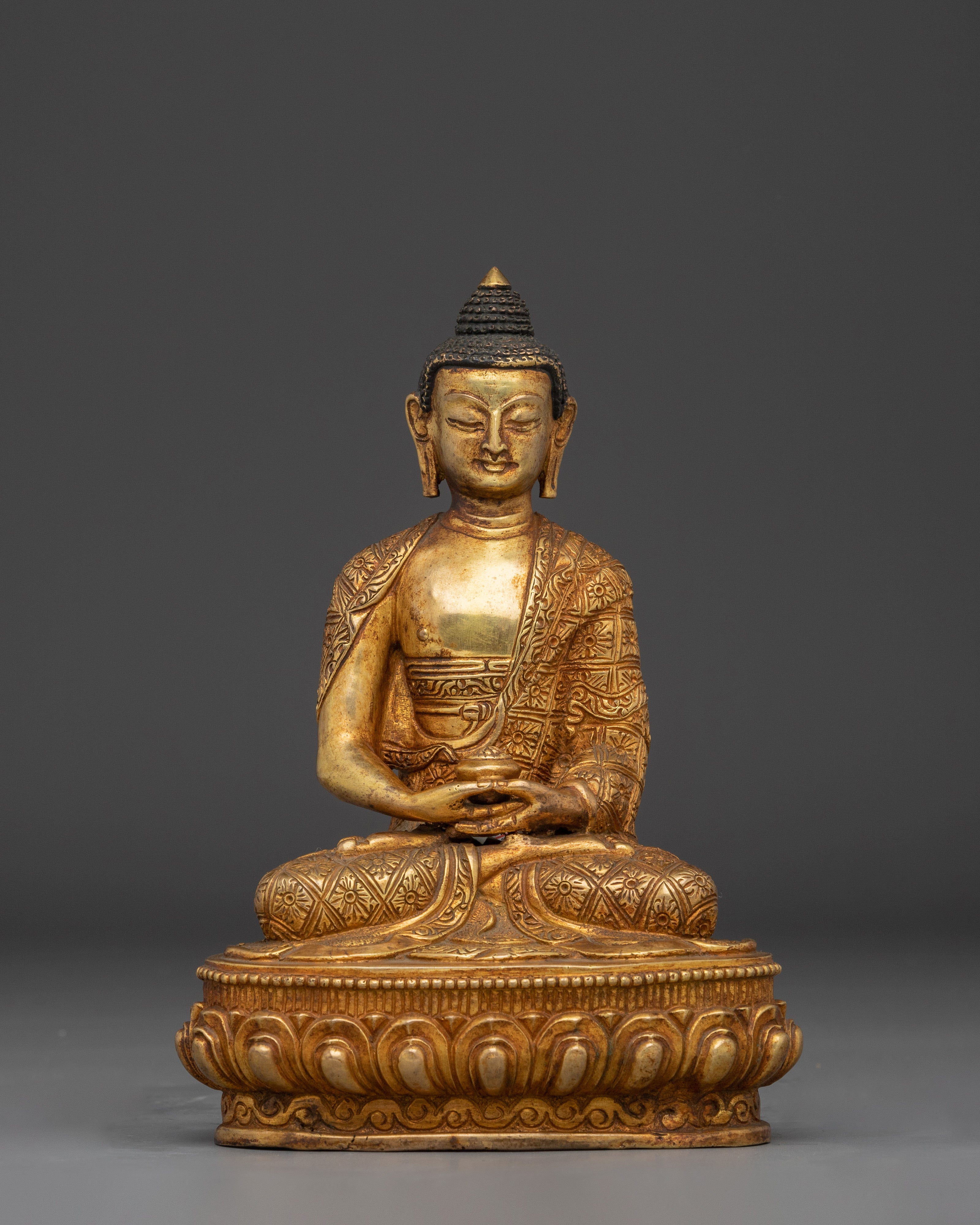 Golden Buddha Trinity Statue Set | Himalayan Handmade Artwork