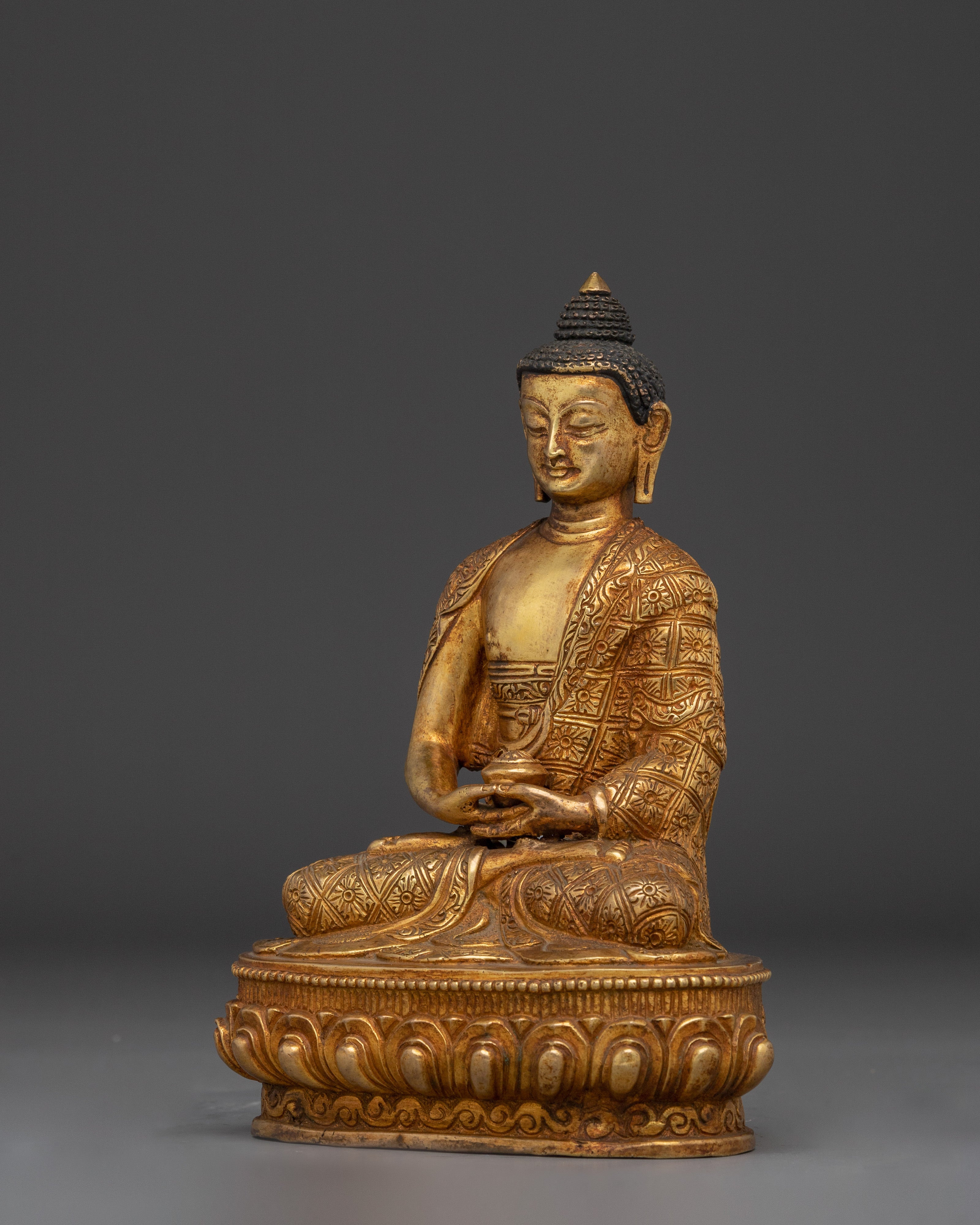 Golden Buddha Trinity Statue Set | Himalayan Handmade Artwork