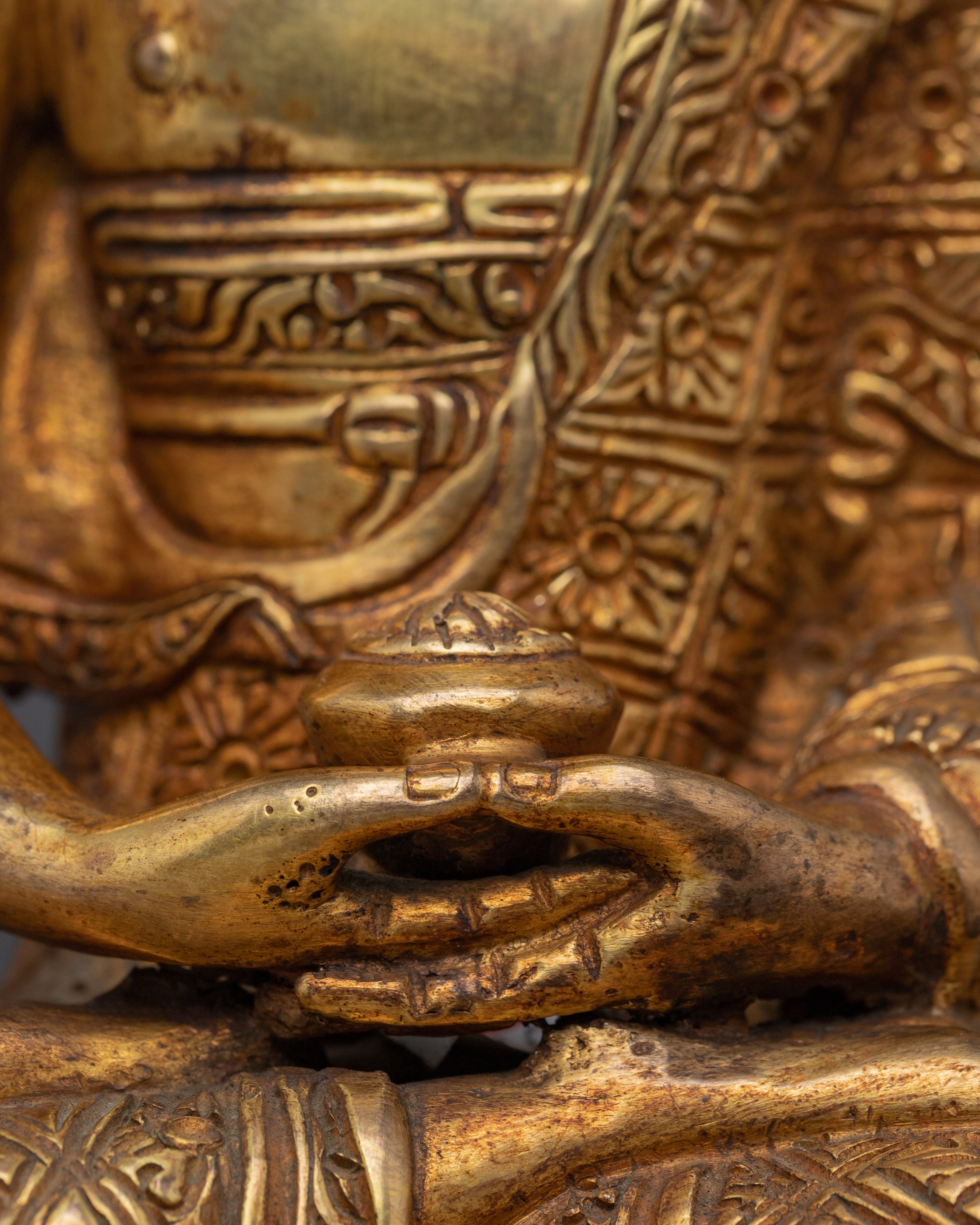 Golden Buddha Trinity Statue Set | Himalayan Handmade Artwork