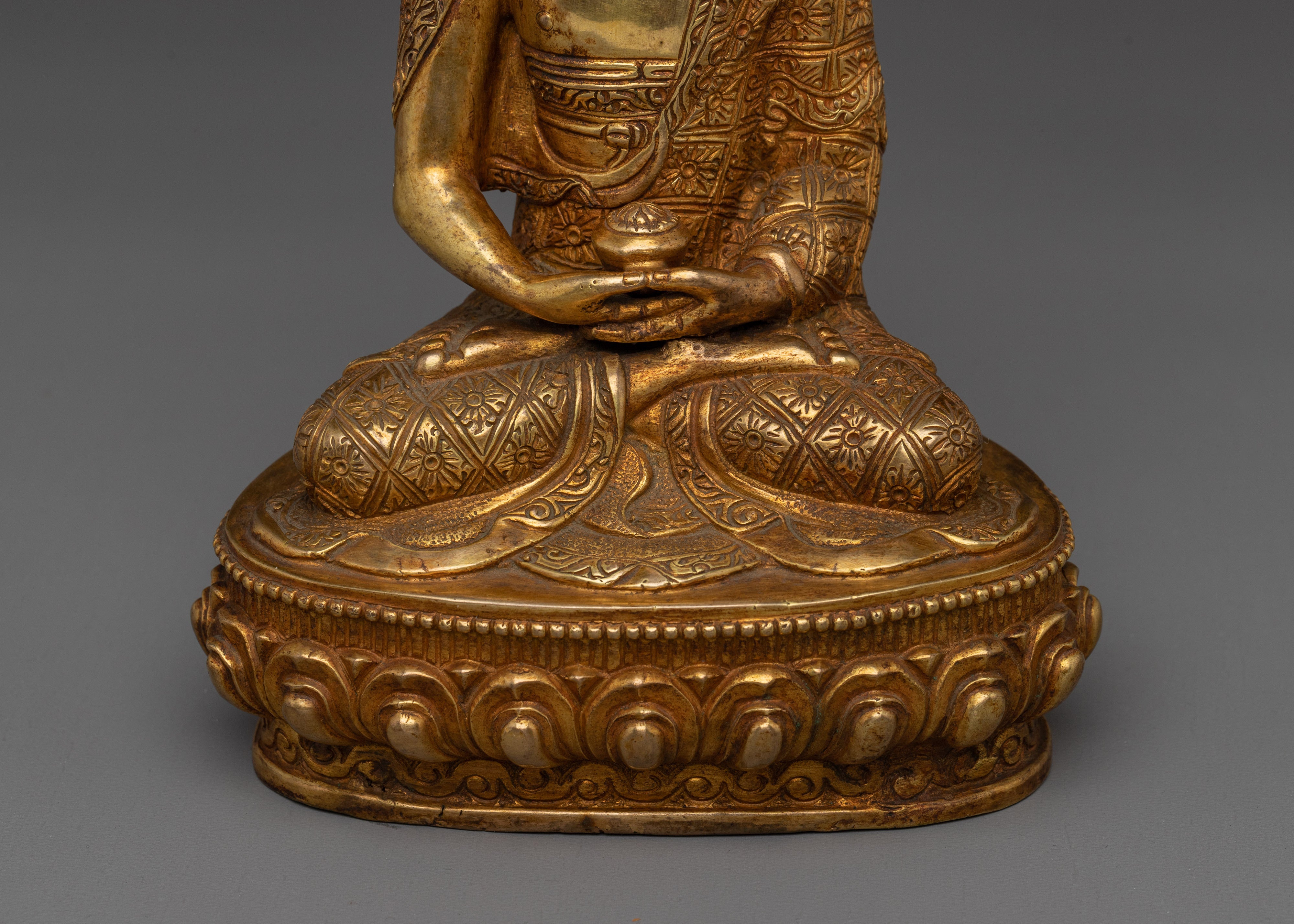 Golden Buddha Trinity Statue Set | Himalayan Handmade Artwork