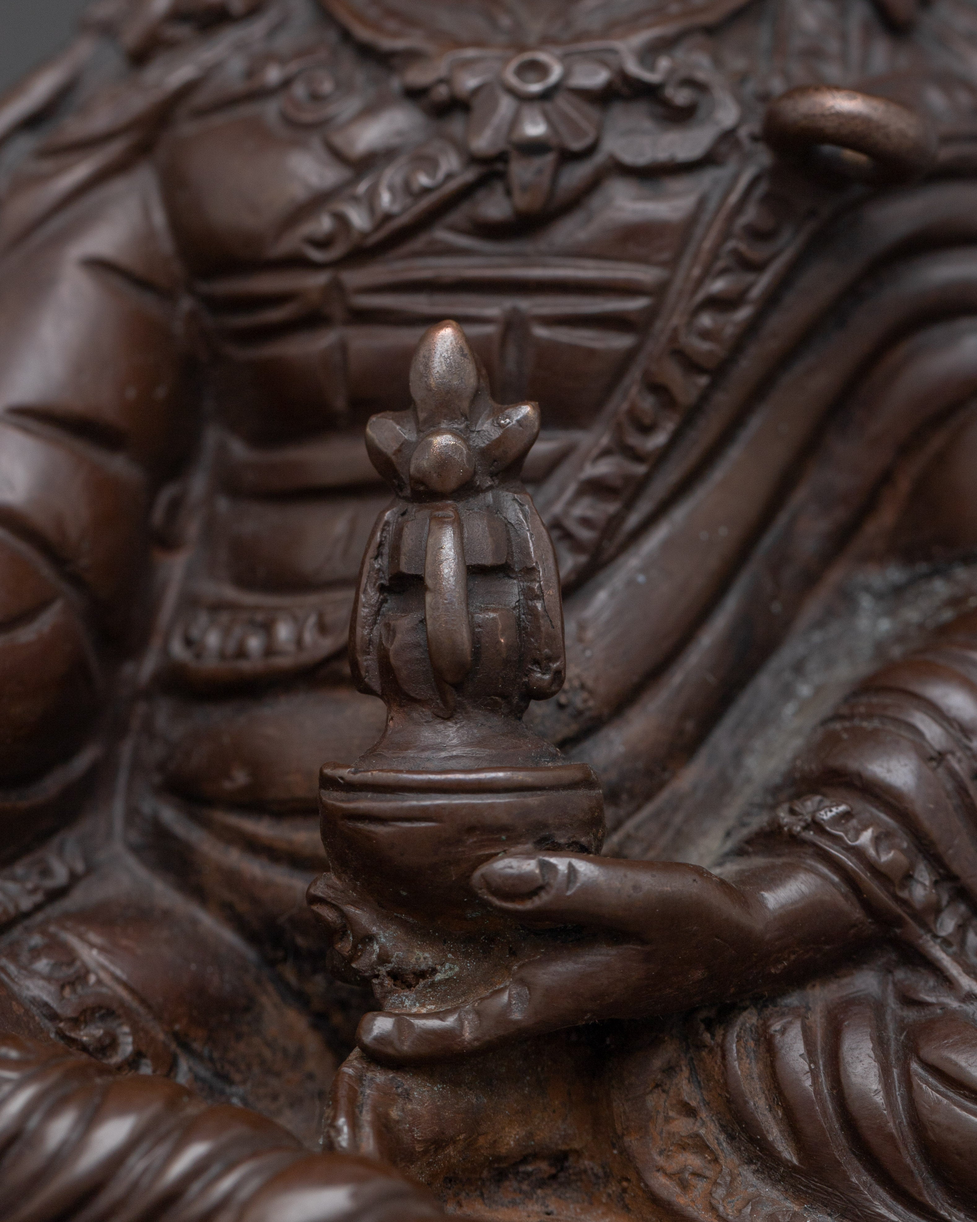 Oxidized Guru Rinpoche Artwork | Sacred Copper Sculpture of Padmasambhava for Shrine