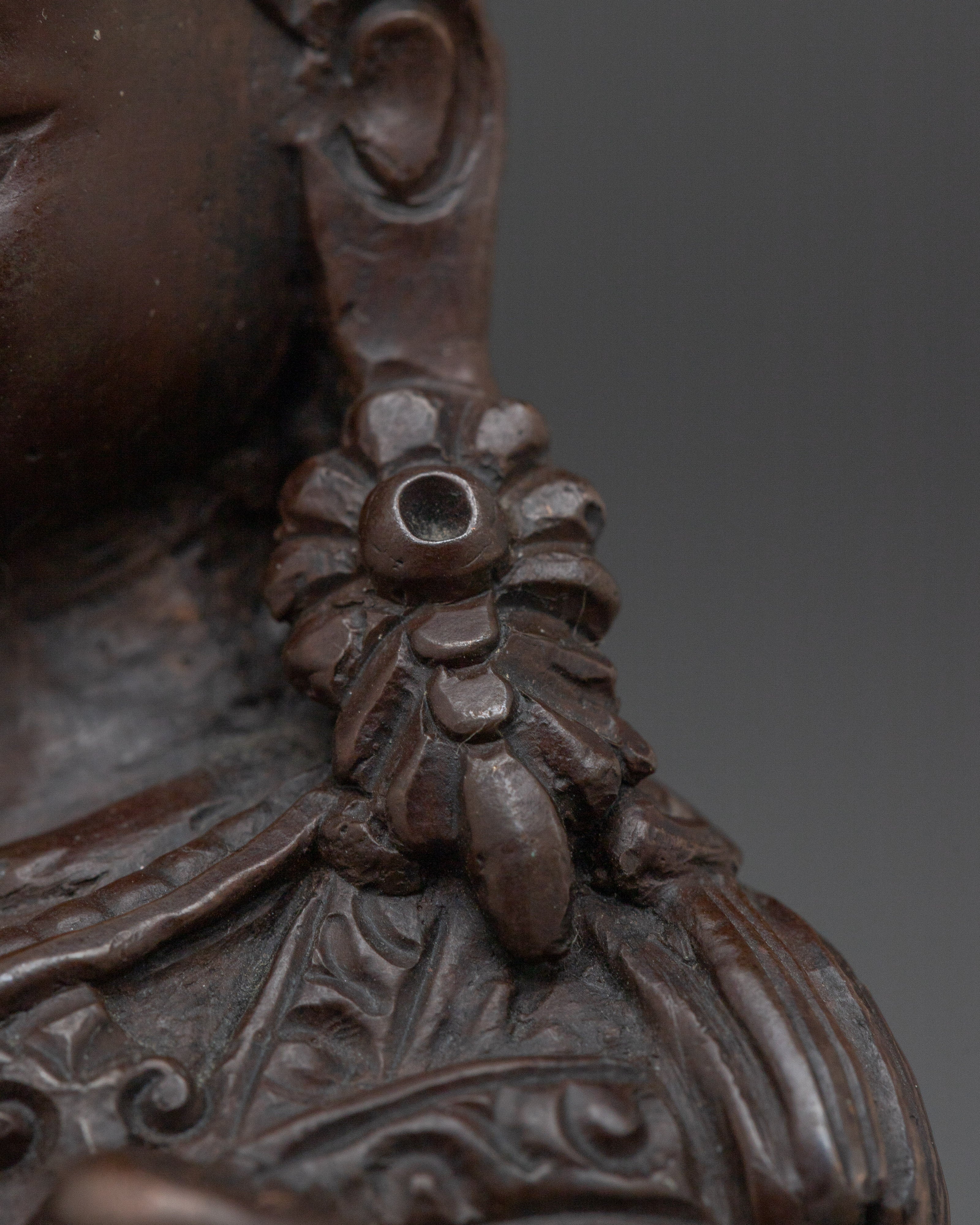 Oxidized Guru Rinpoche Artwork | Sacred Copper Sculpture of Padmasambhava for Shrine