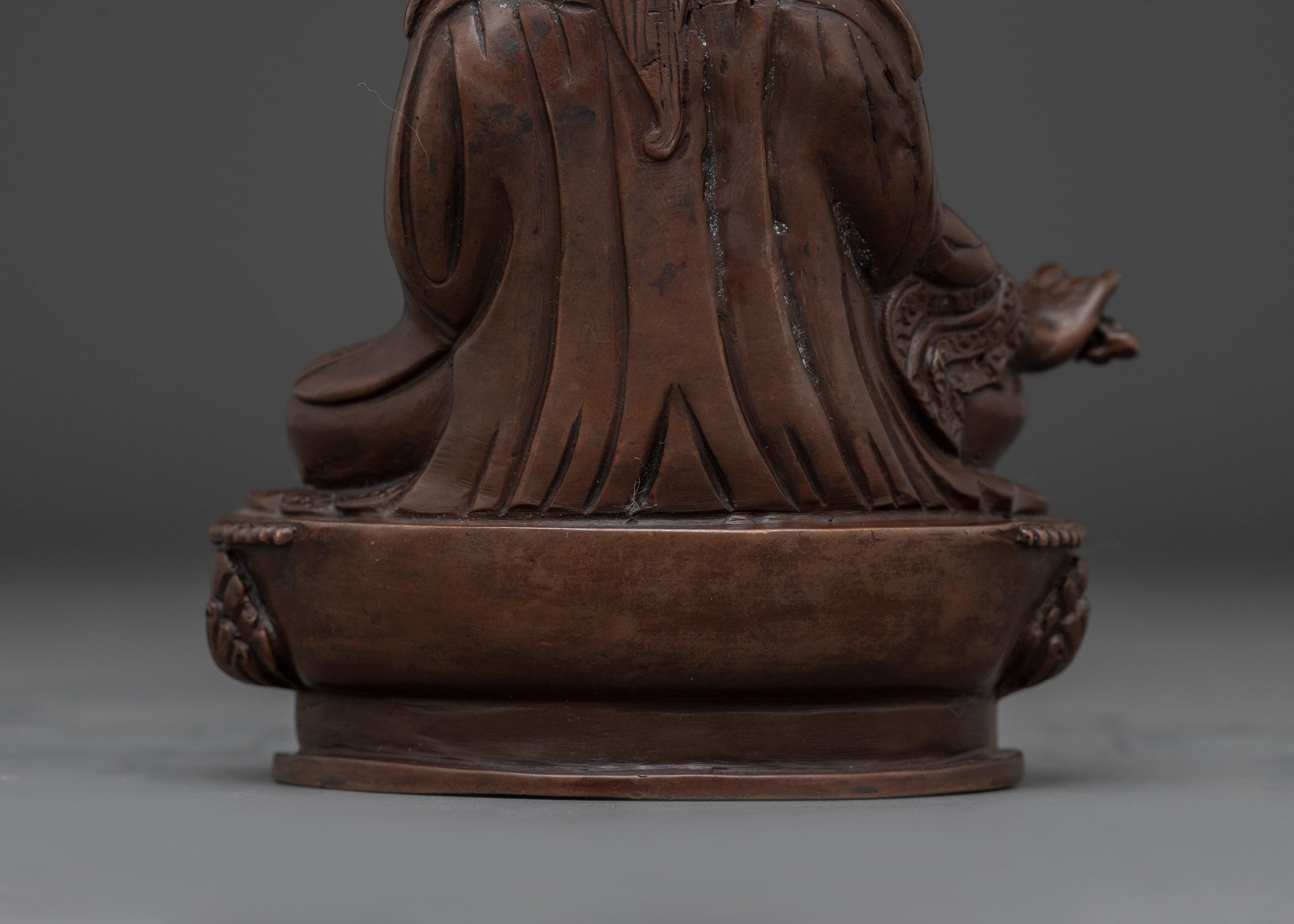 Oxidized Guru Rinpoche Artwork | Sacred Copper Sculpture of Padmasambhava for Shrine