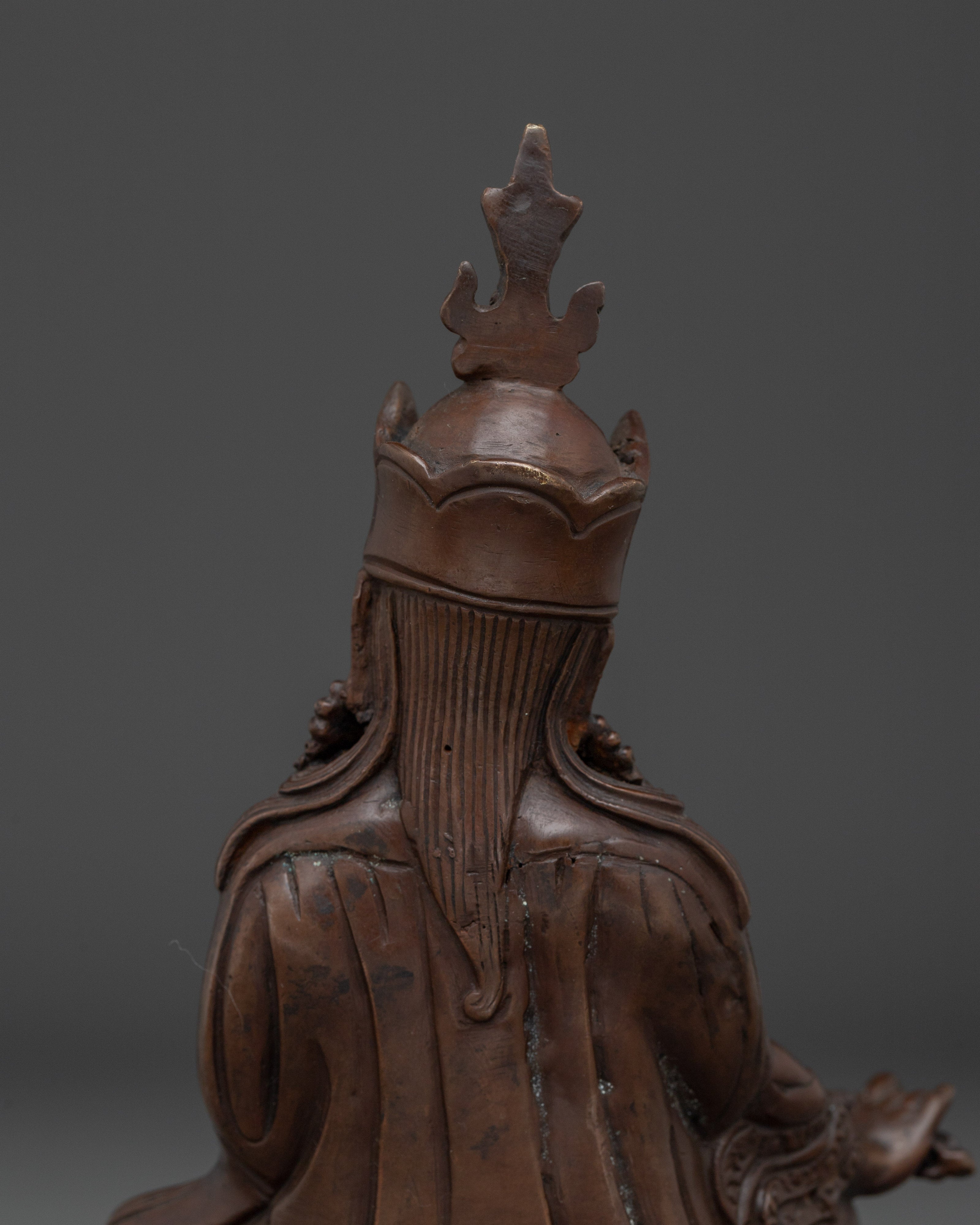 Oxidized Guru Rinpoche Artwork | Sacred Copper Sculpture of Padmasambhava for Shrine