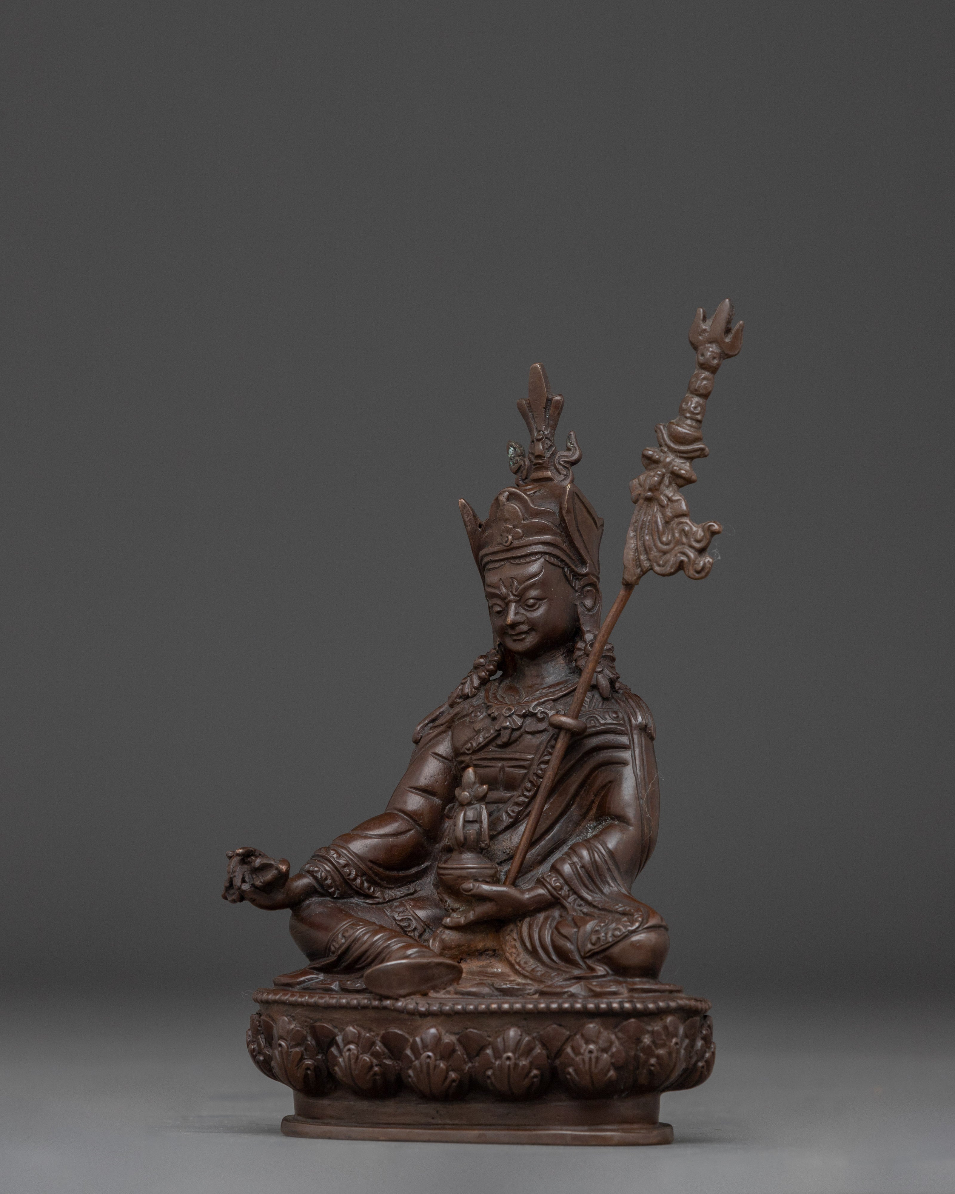 Oxidized Guru Rinpoche Artwork | Sacred Copper Sculpture of Padmasambhava for Shrine