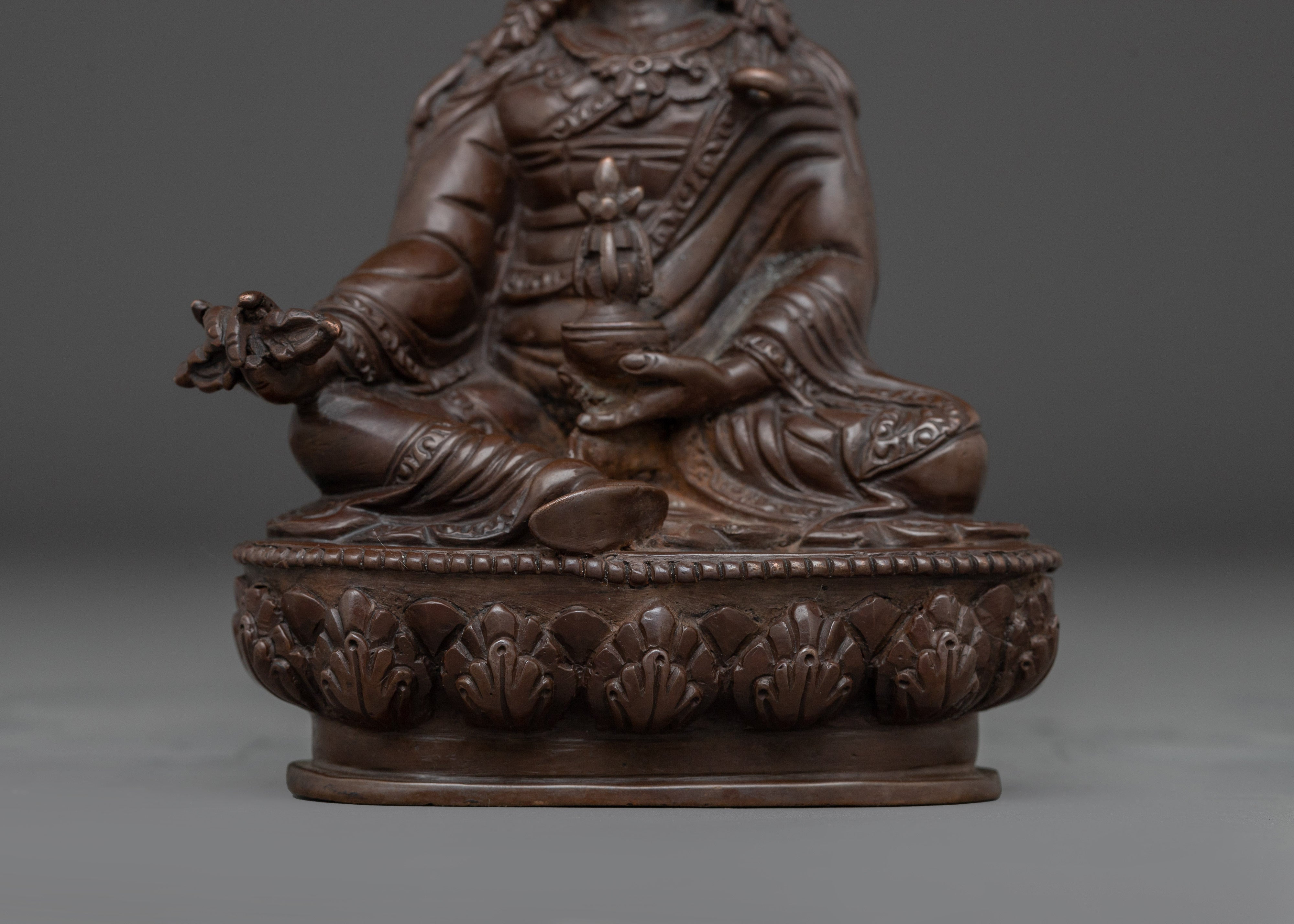 Oxidized Guru Rinpoche Artwork | Sacred Copper Sculpture of Padmasambhava for Shrine