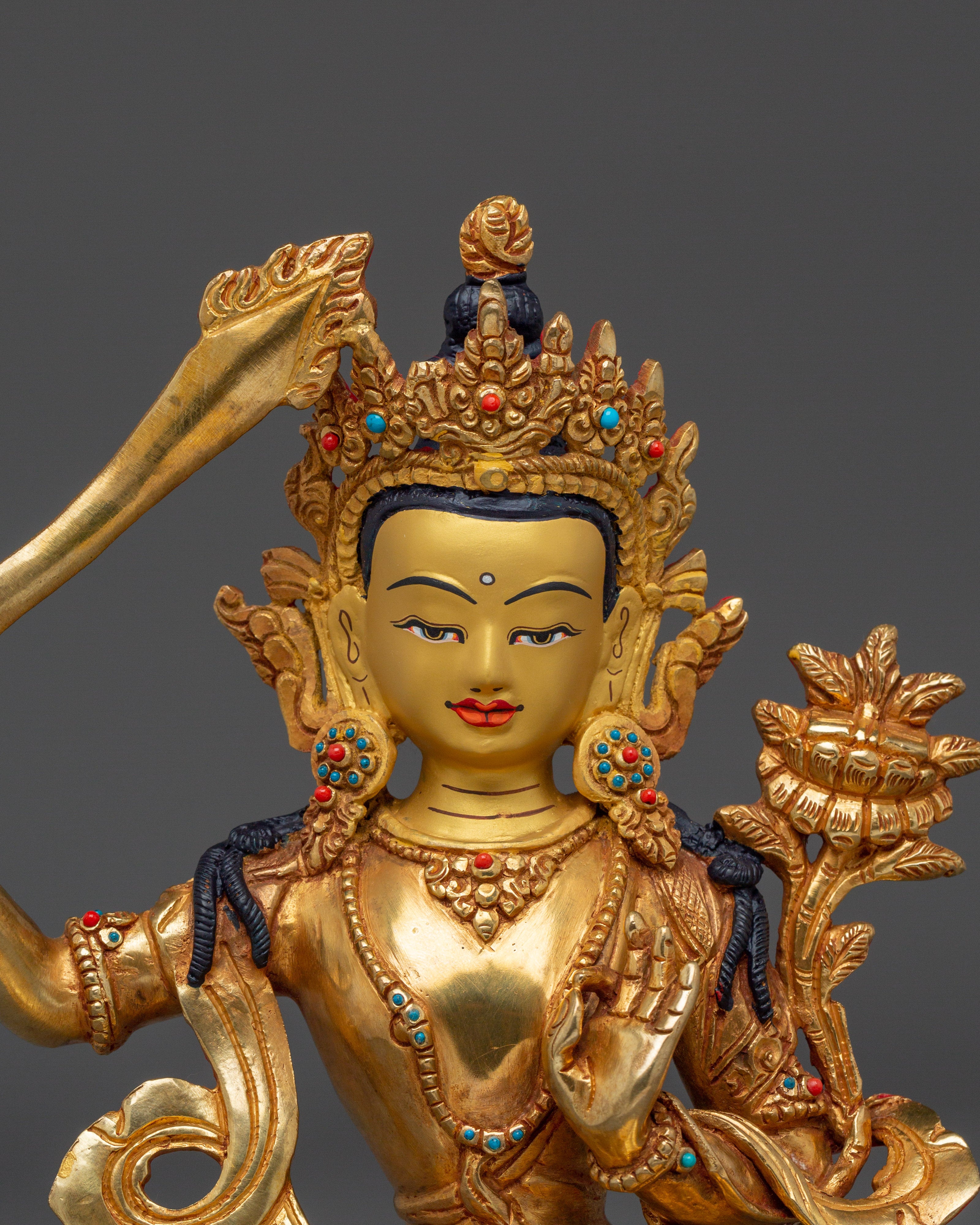 Handcrafted Manjushri Buddhist Copper Artwork | Sacred Deity for Meditation Growth