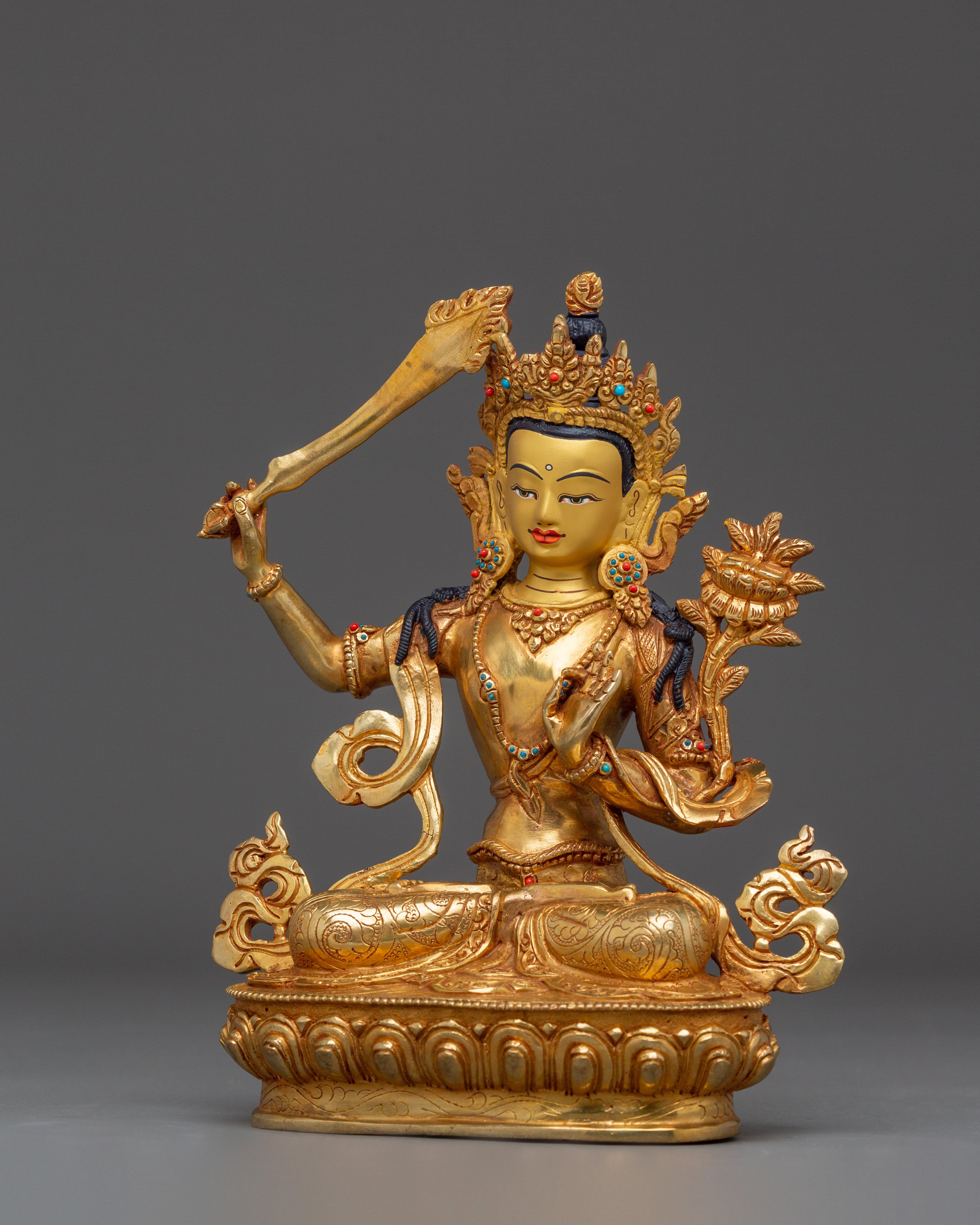Handcrafted Manjushri Buddhist Copper Artwork | Sacred Deity for Meditation Growth